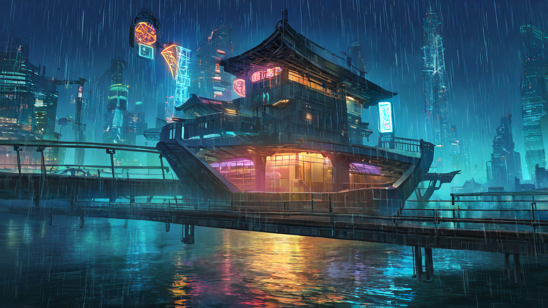 cyberpunk bridge lofi wallpaper