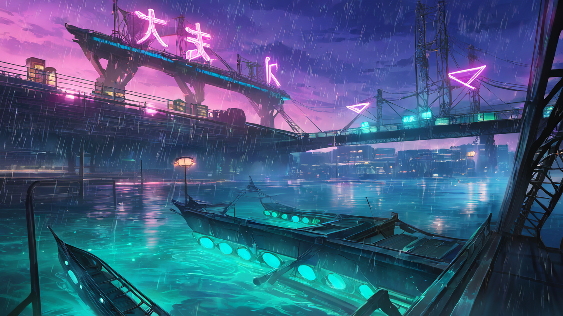 cyberpunk bridge lofi wallpaper
