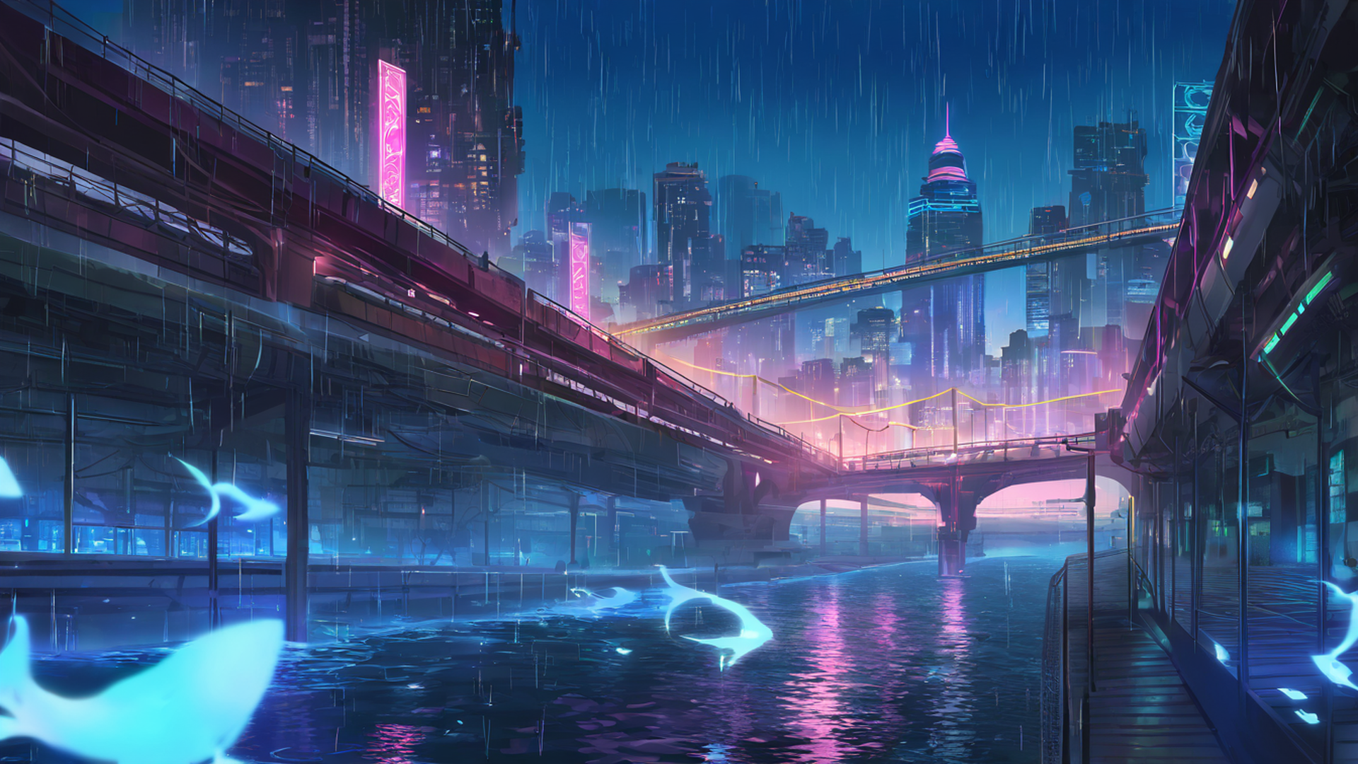 cyberpunk bridge lofi wallpaper