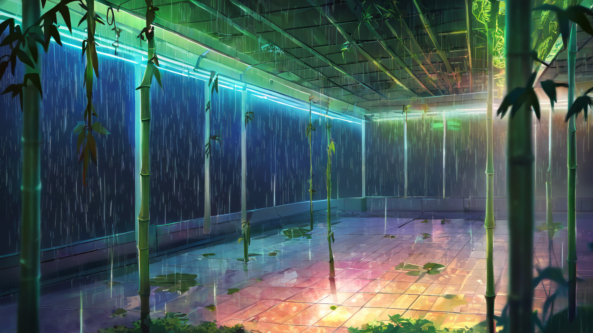 cyberpunk garden lofi wallpaper