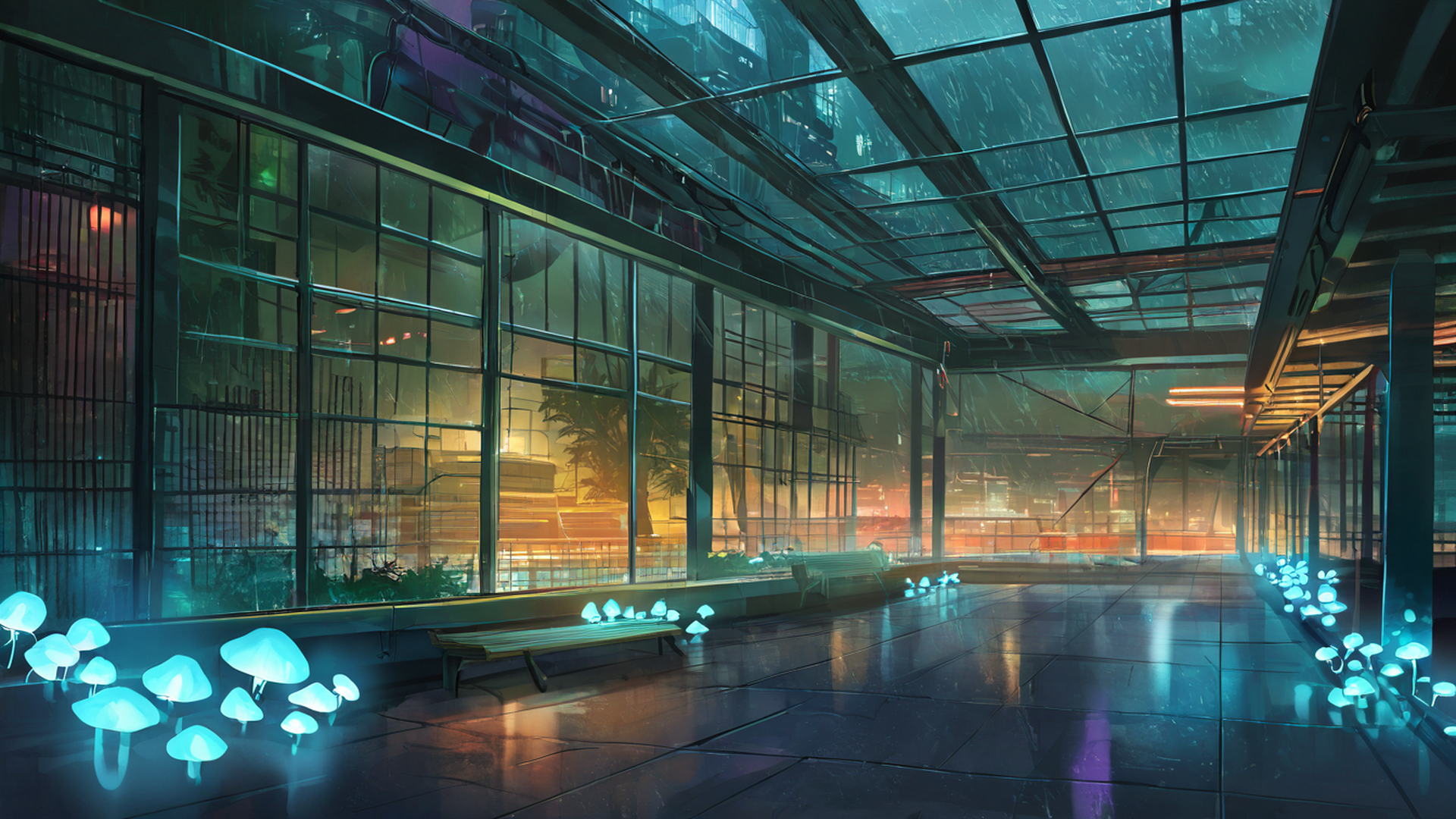 cyberpunk garden lofi wallpaper