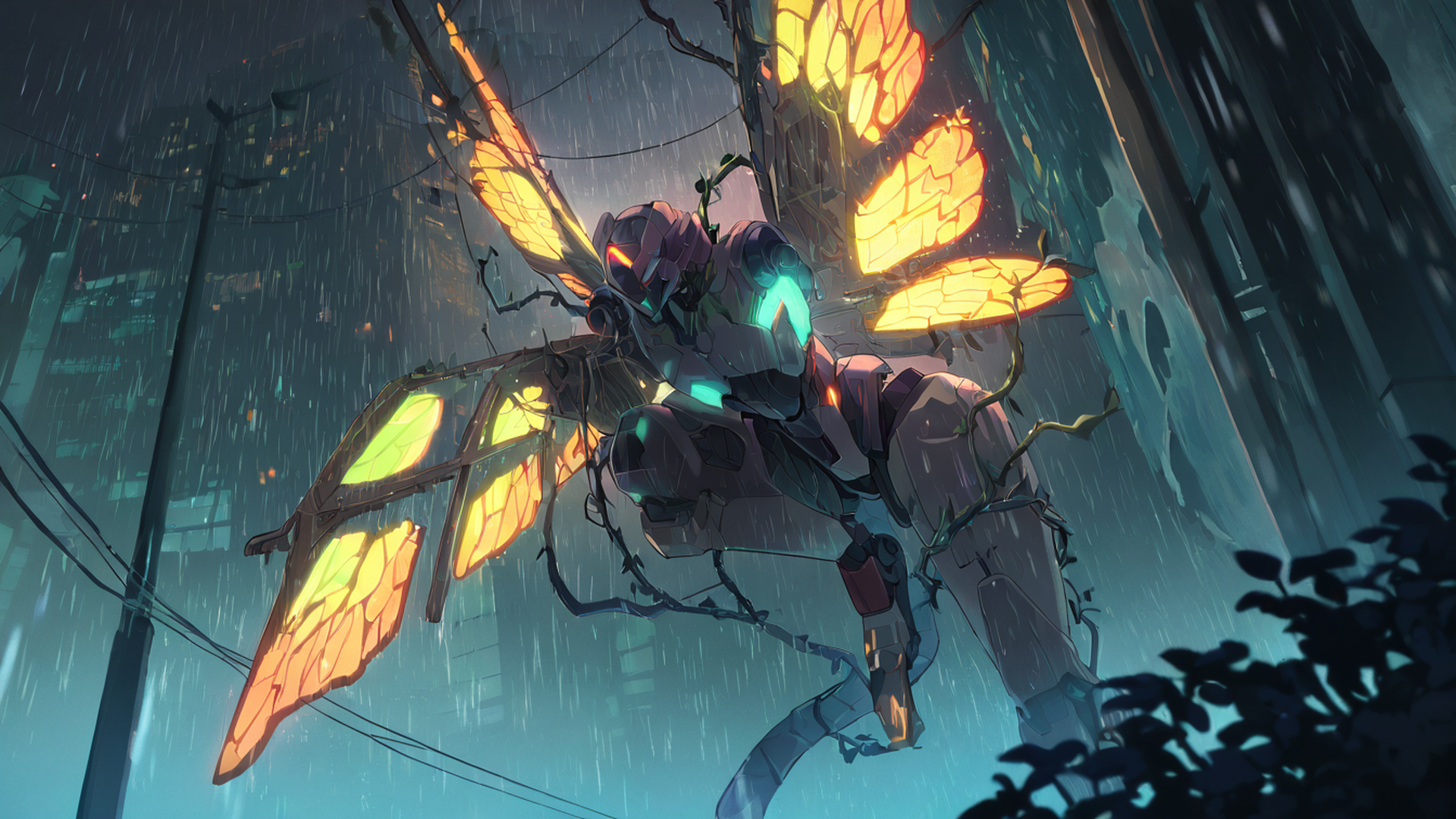 cyberpunk garden lofi wallpaper