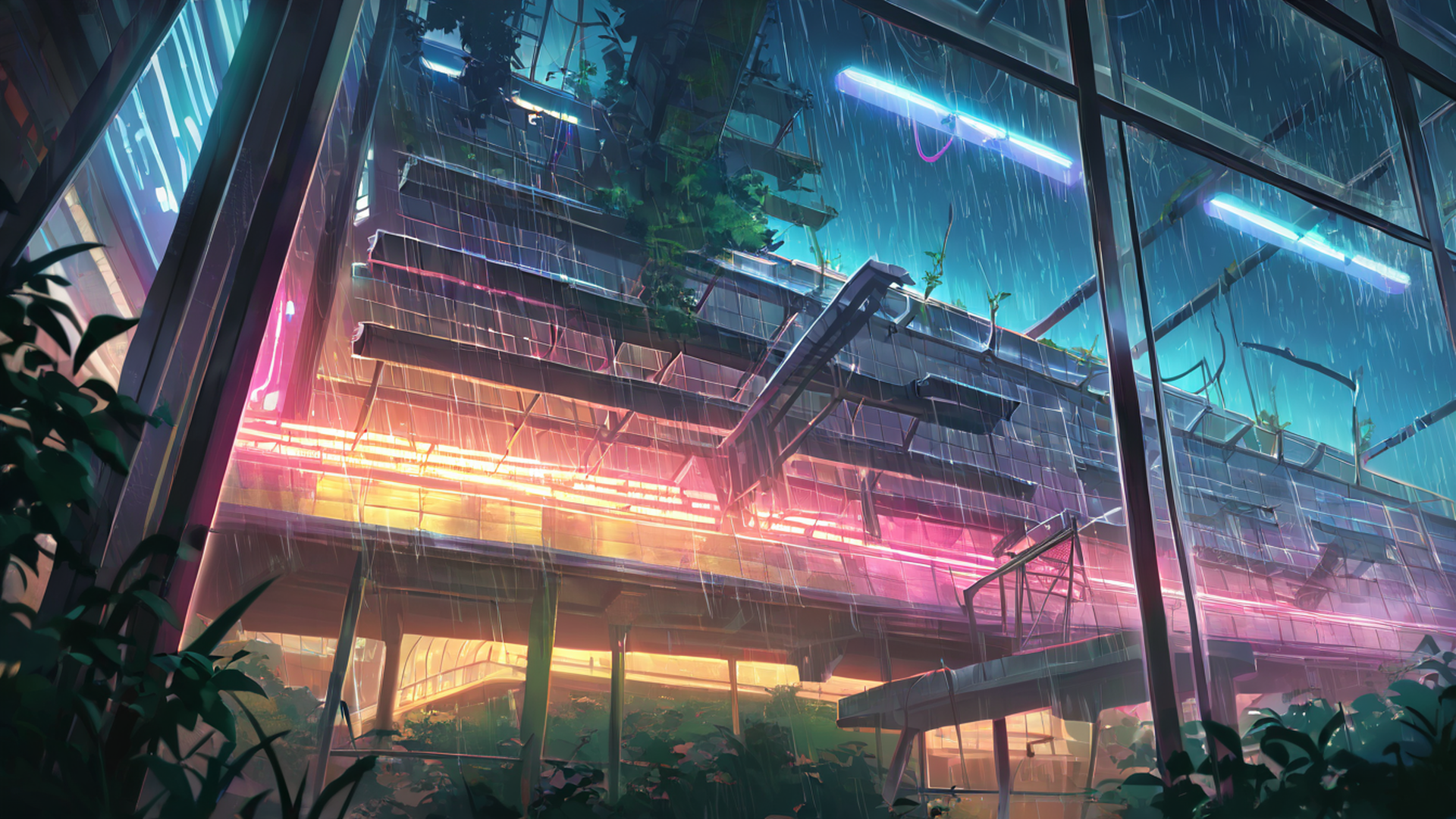cyberpunk garden lofi wallpaper
