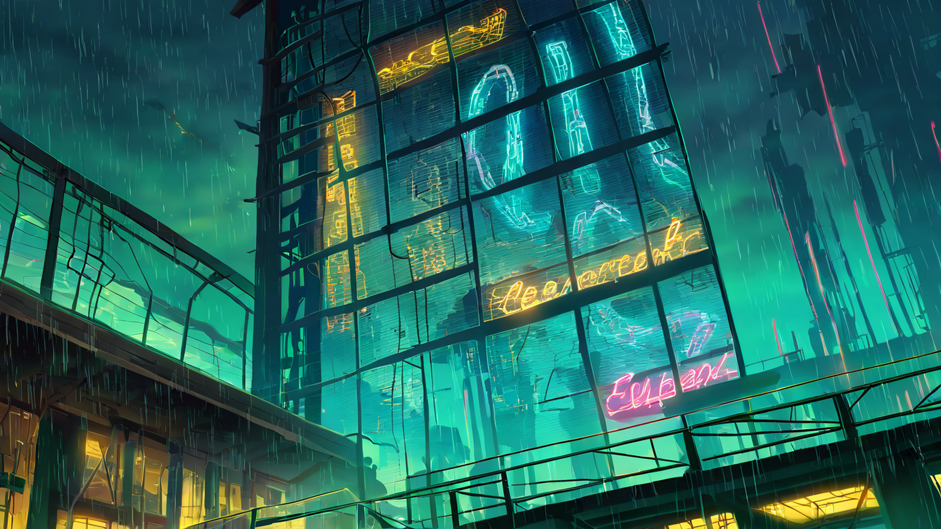 cyberpunk garden lofi wallpaper