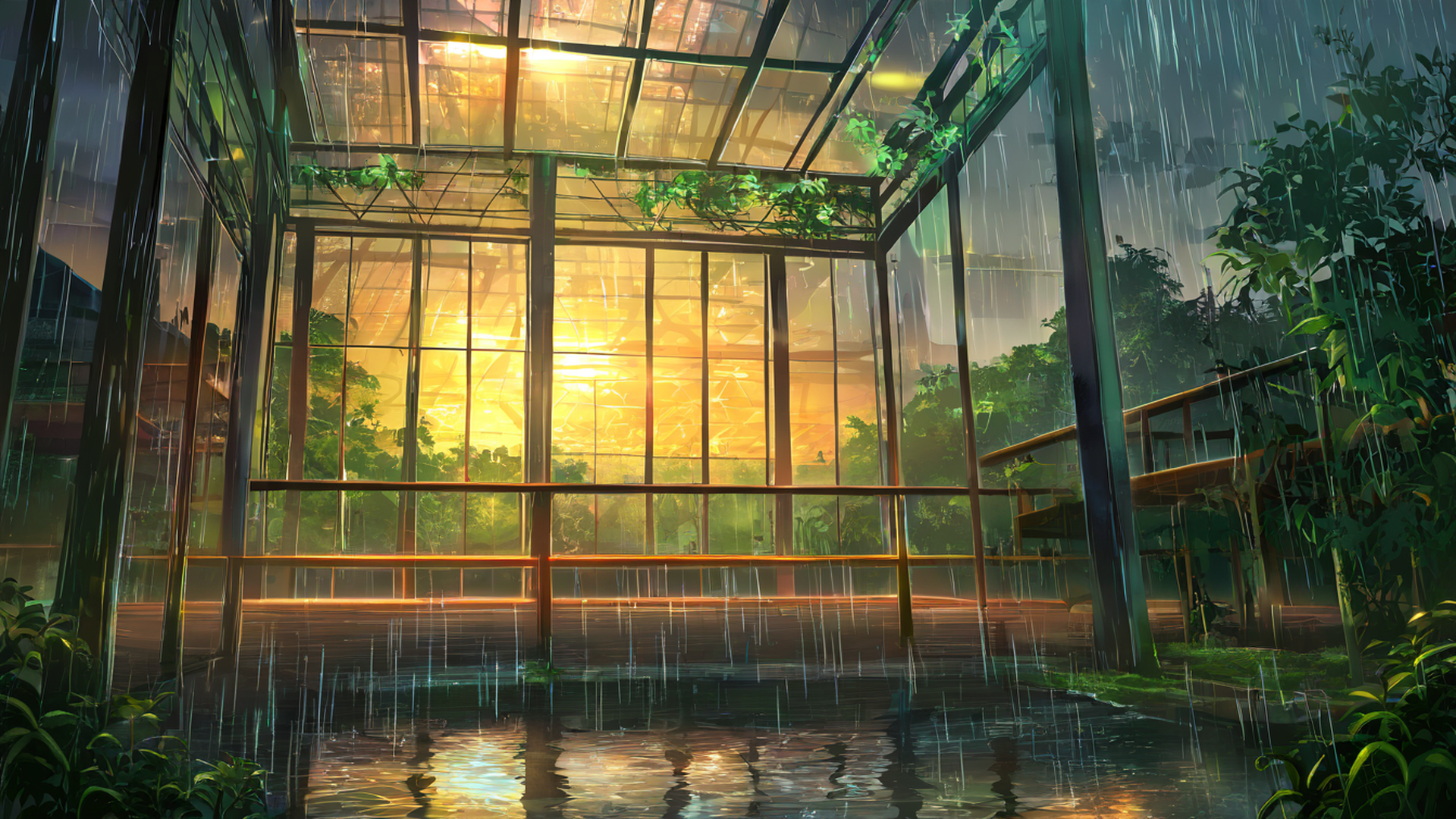 cyberpunk garden lofi wallpaper