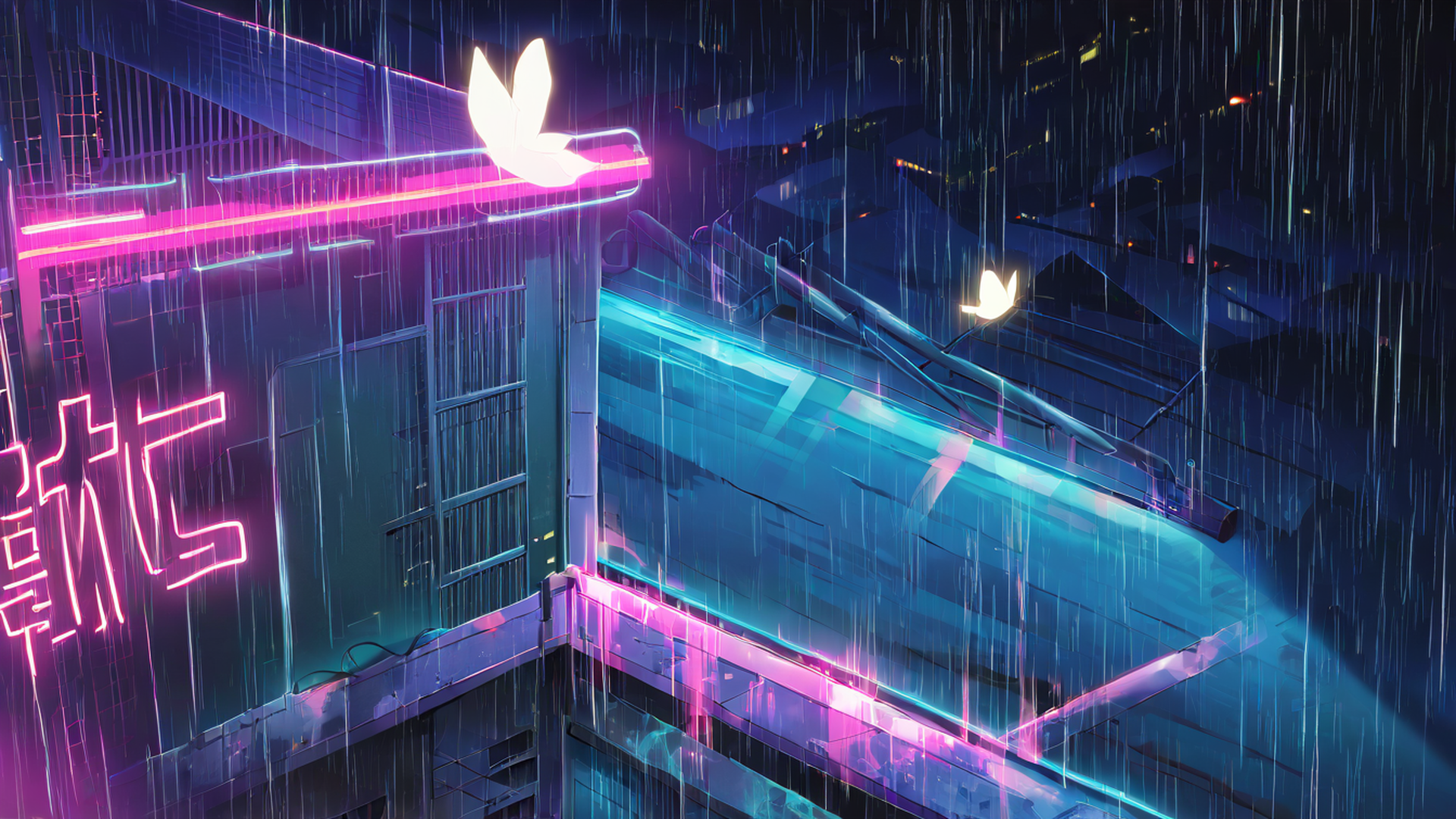 cyberpunk garden lofi wallpaper