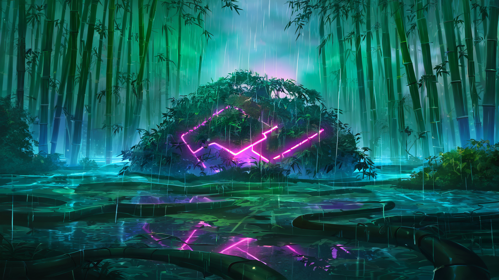 cyberpunk garden lofi wallpaper