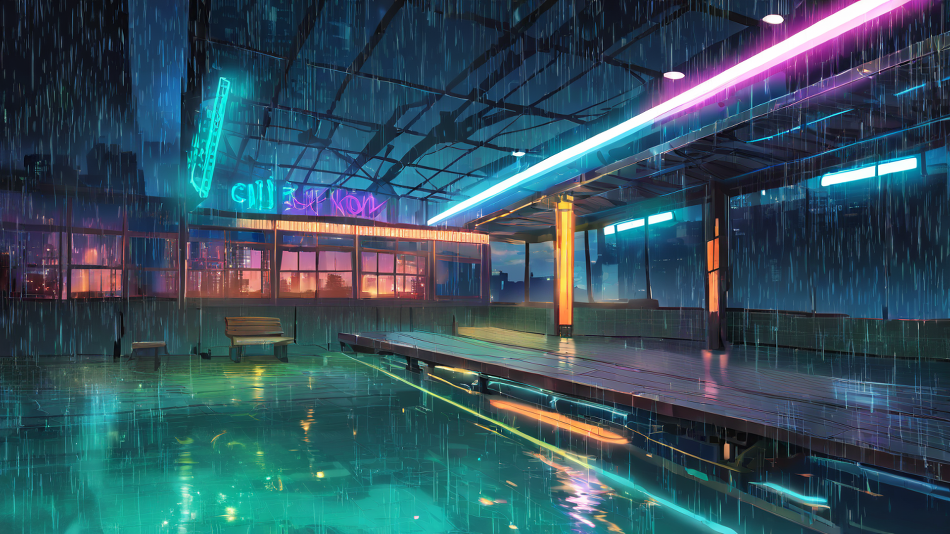 cyberpunk garden lofi wallpaper