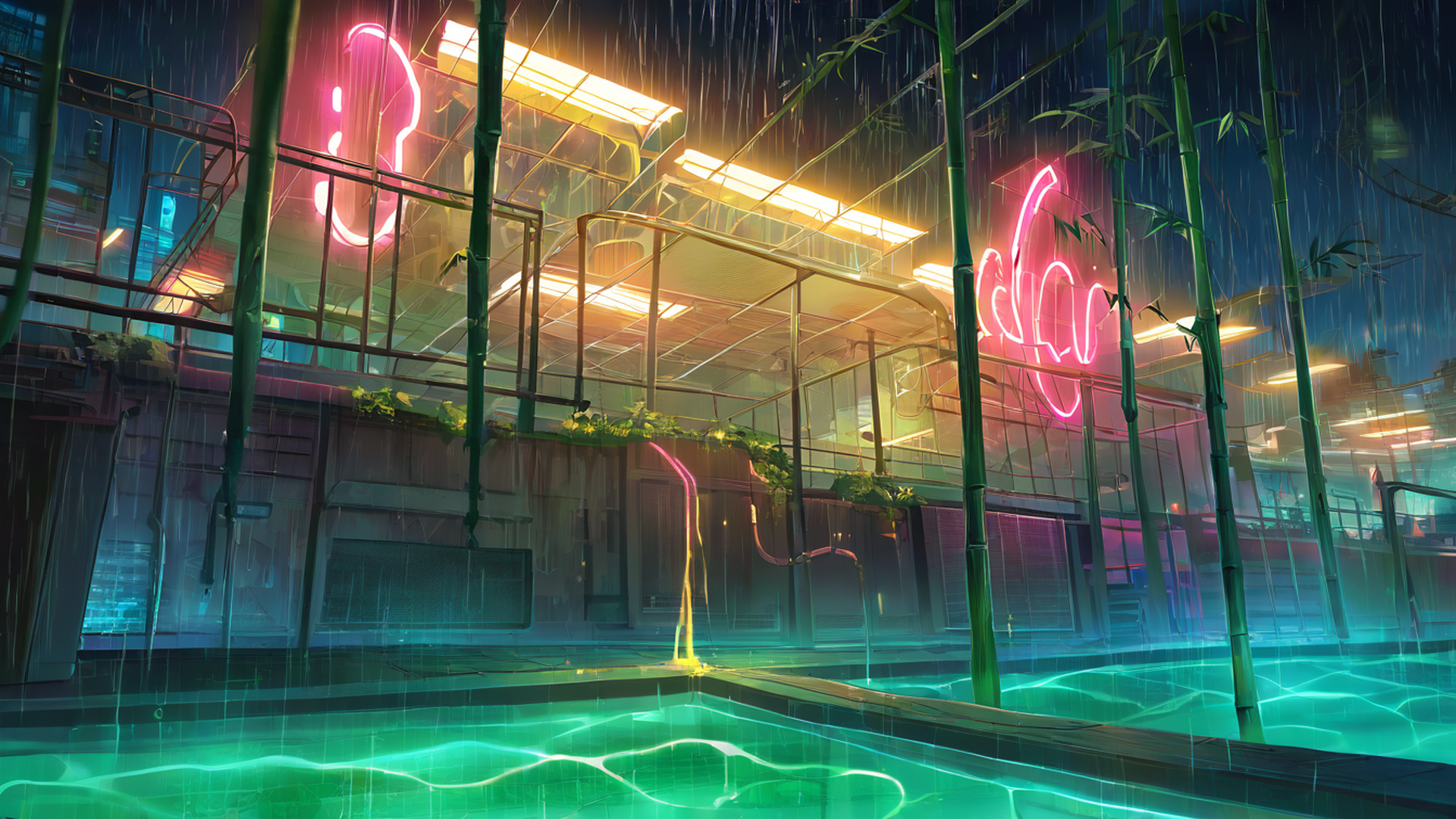 cyberpunk garden lofi wallpaper