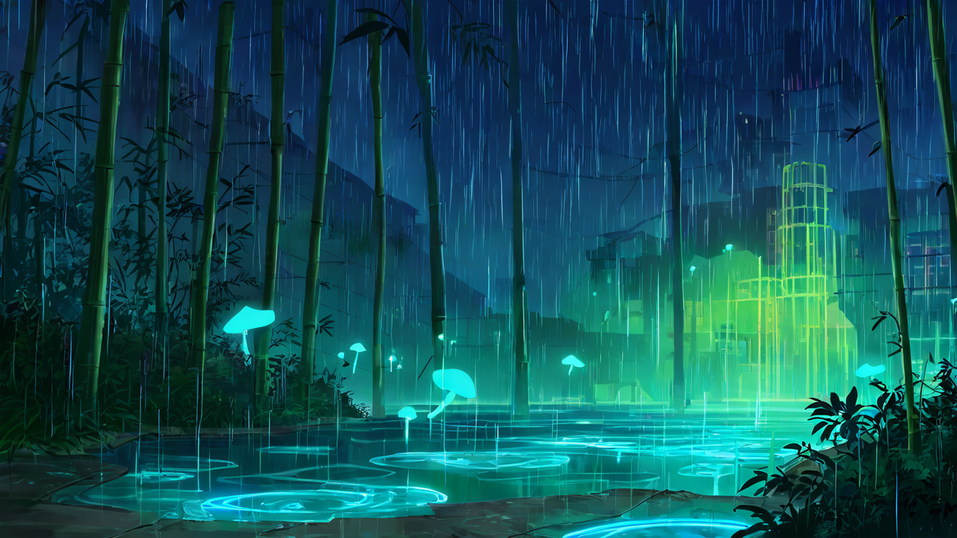 cyberpunk garden lofi wallpaper