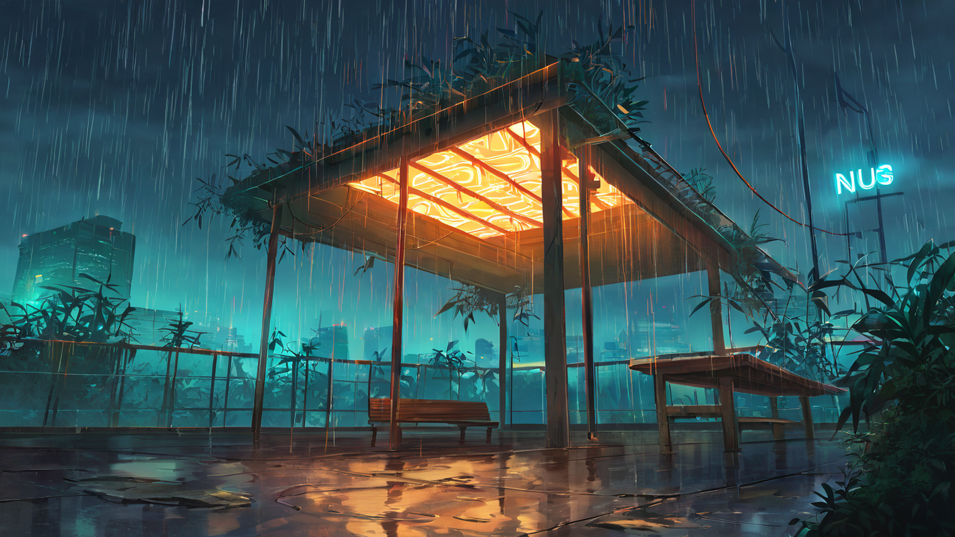 cyberpunk garden lofi wallpaper