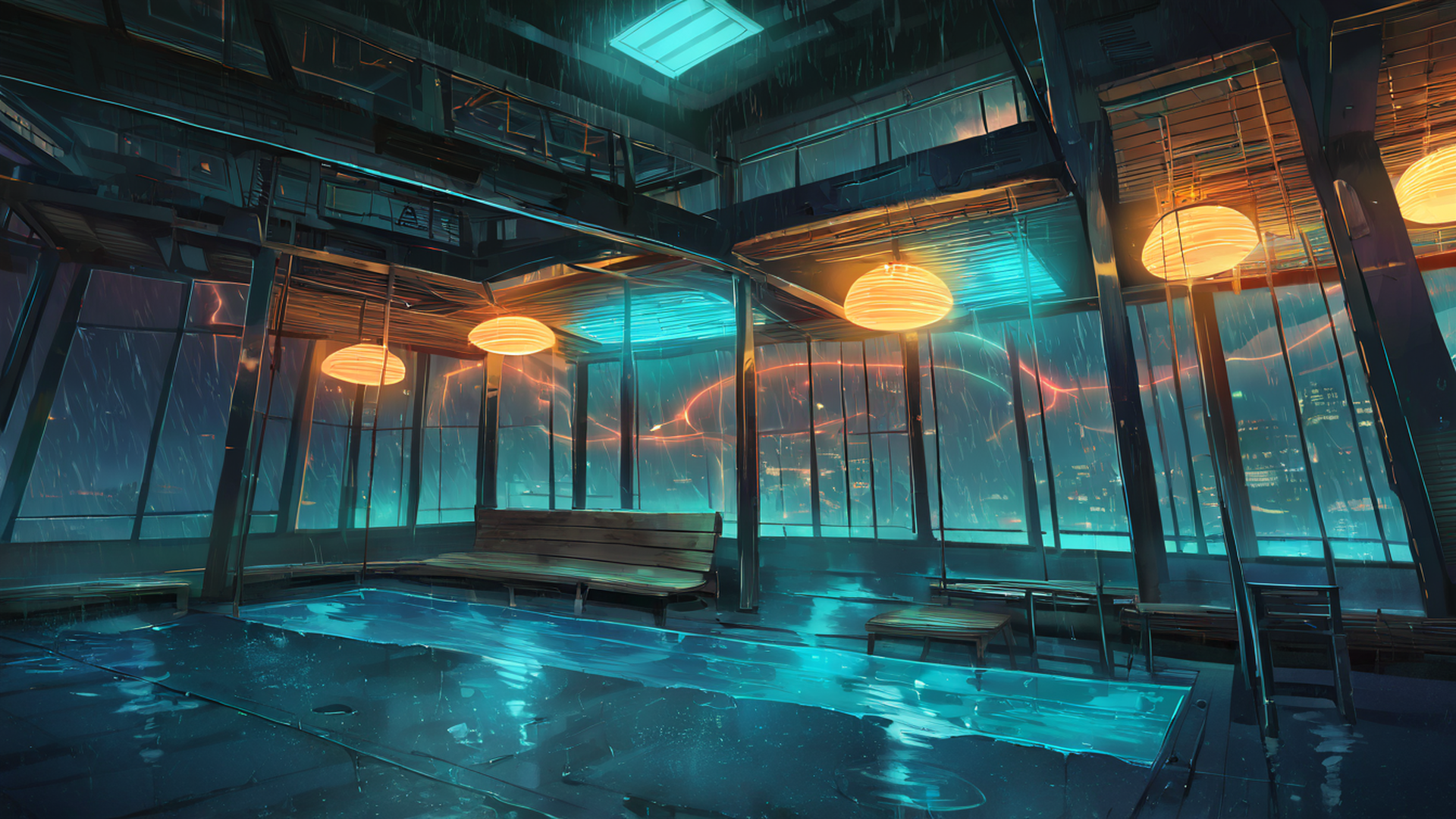 cyberpunk garden lofi wallpaper