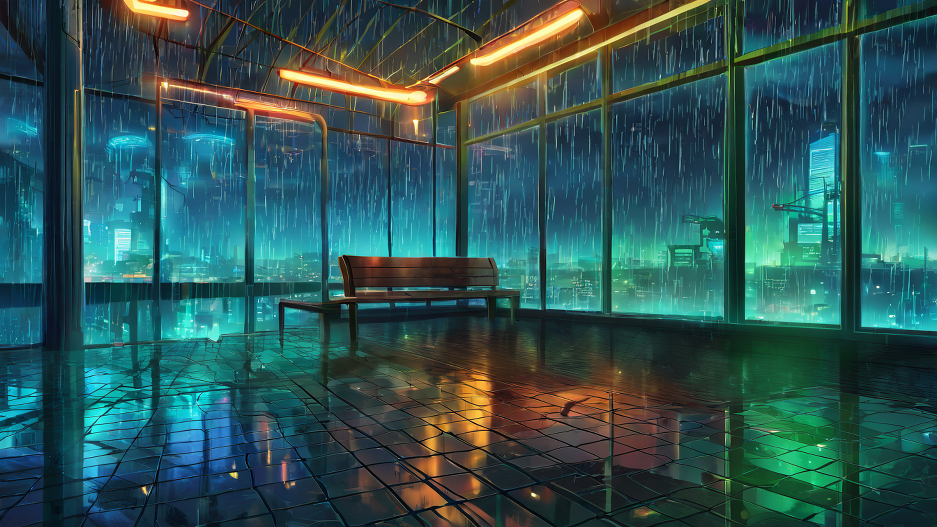 cyberpunk garden lofi wallpaper