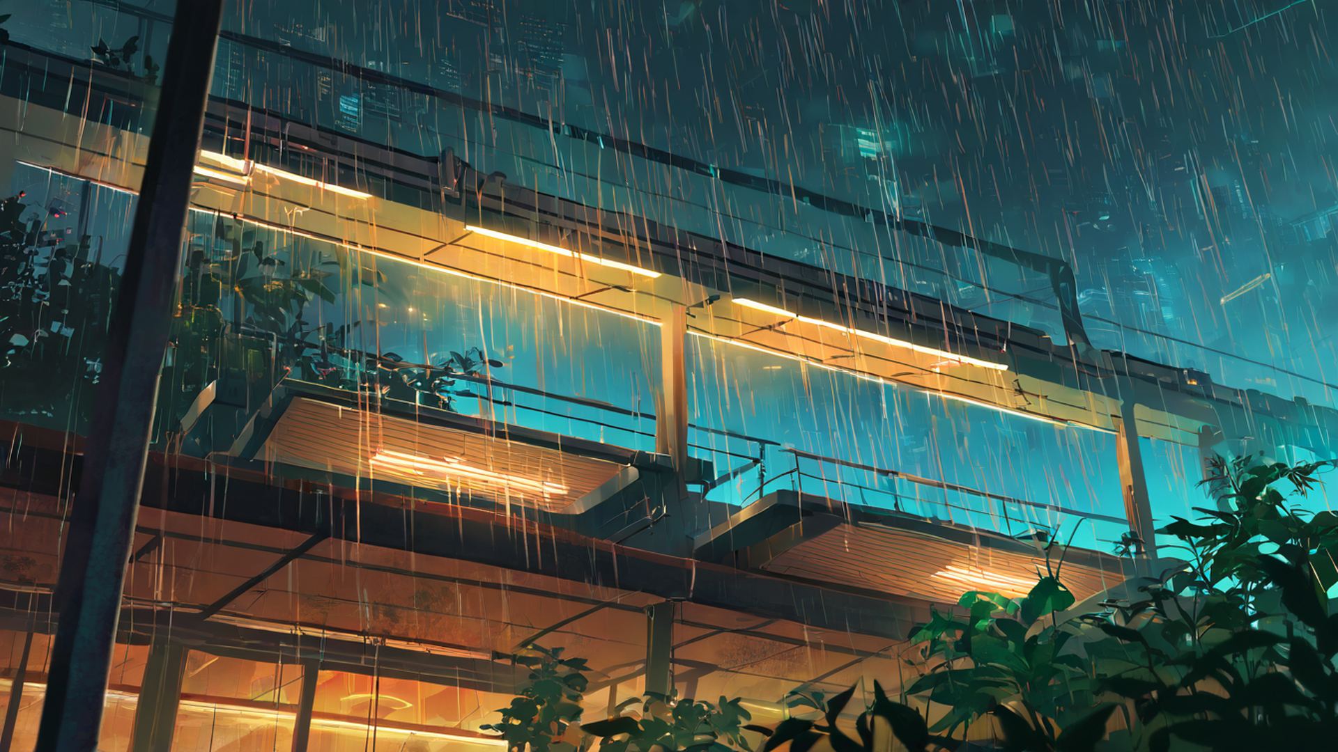 cyberpunk garden lofi wallpaper