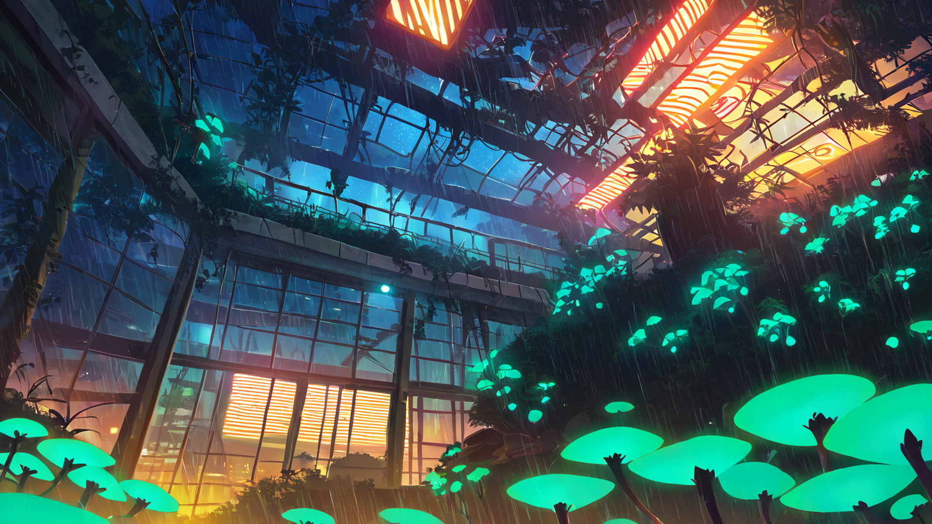 cyberpunk garden lofi wallpaper