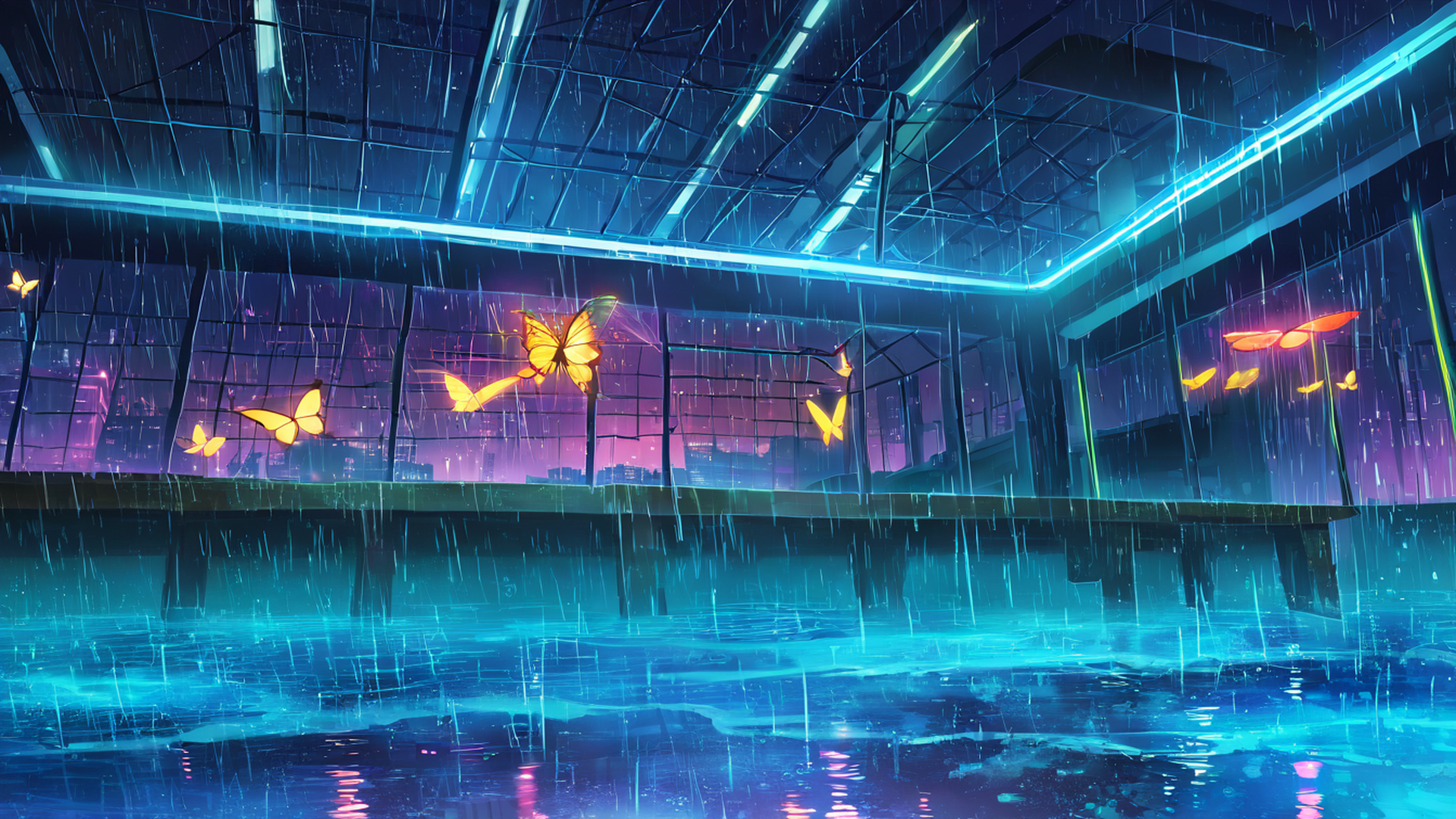 cyberpunk garden lofi wallpaper