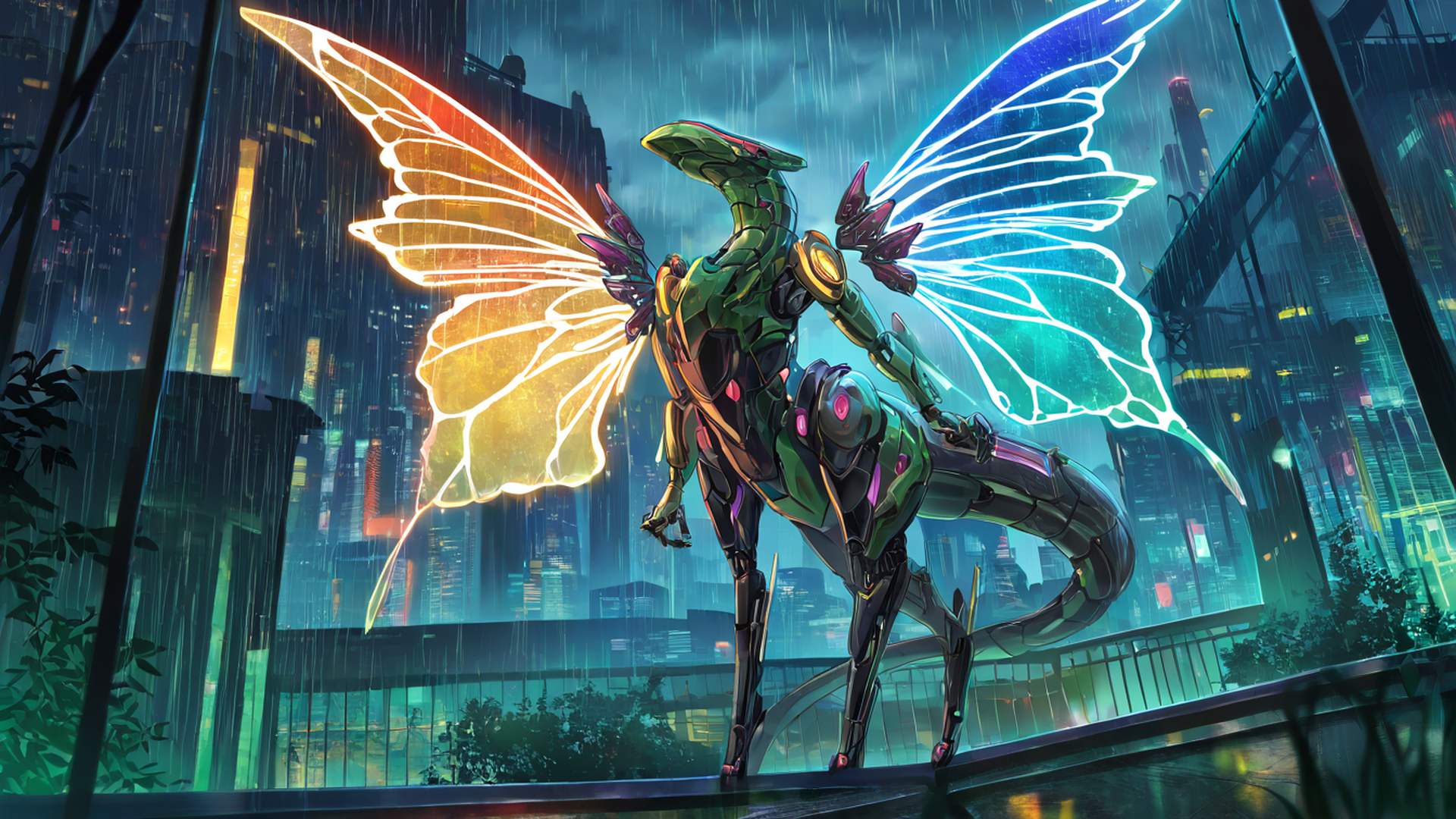 cyberpunk garden lofi wallpaper