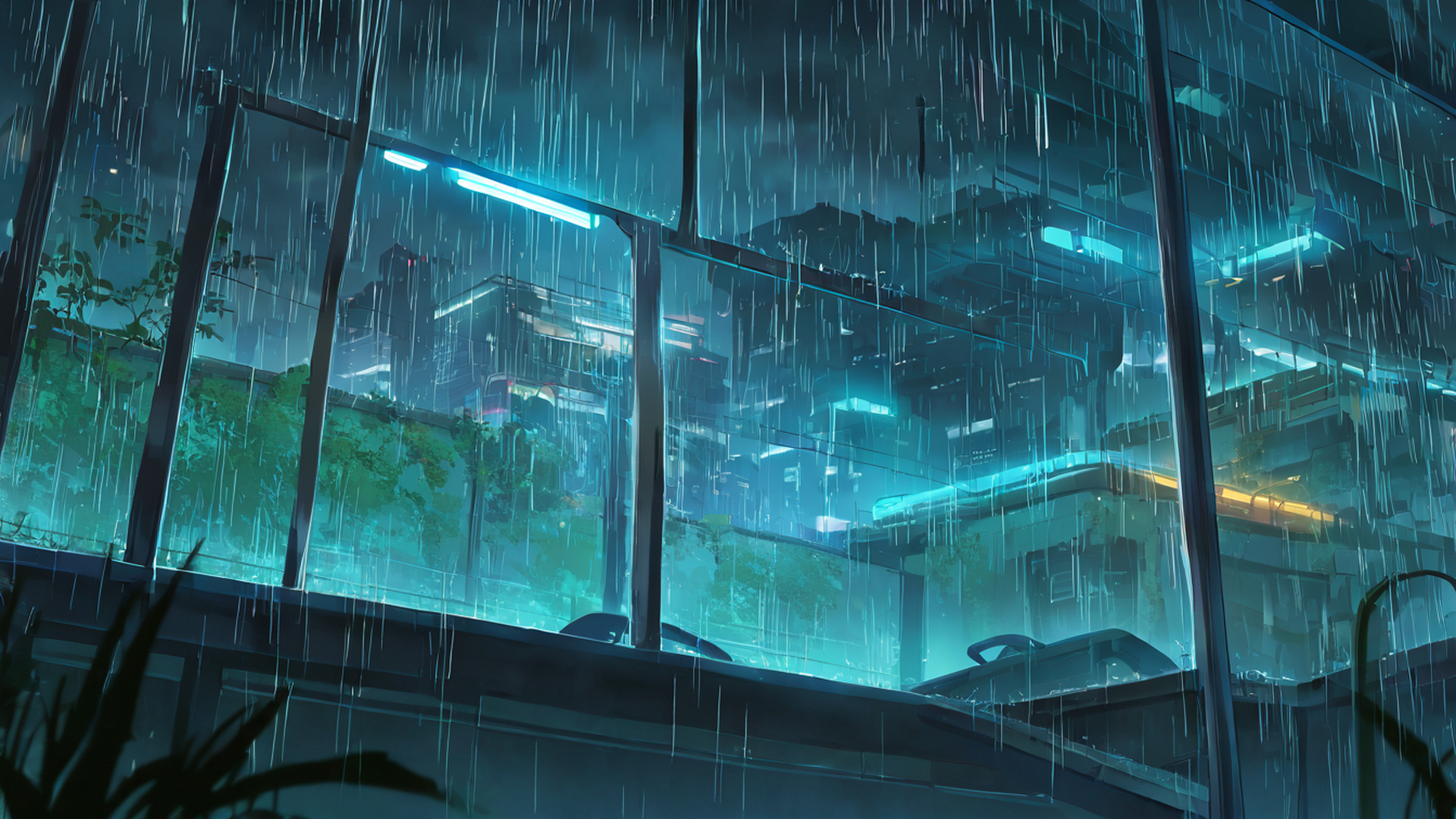 cyberpunk garden lofi wallpaper