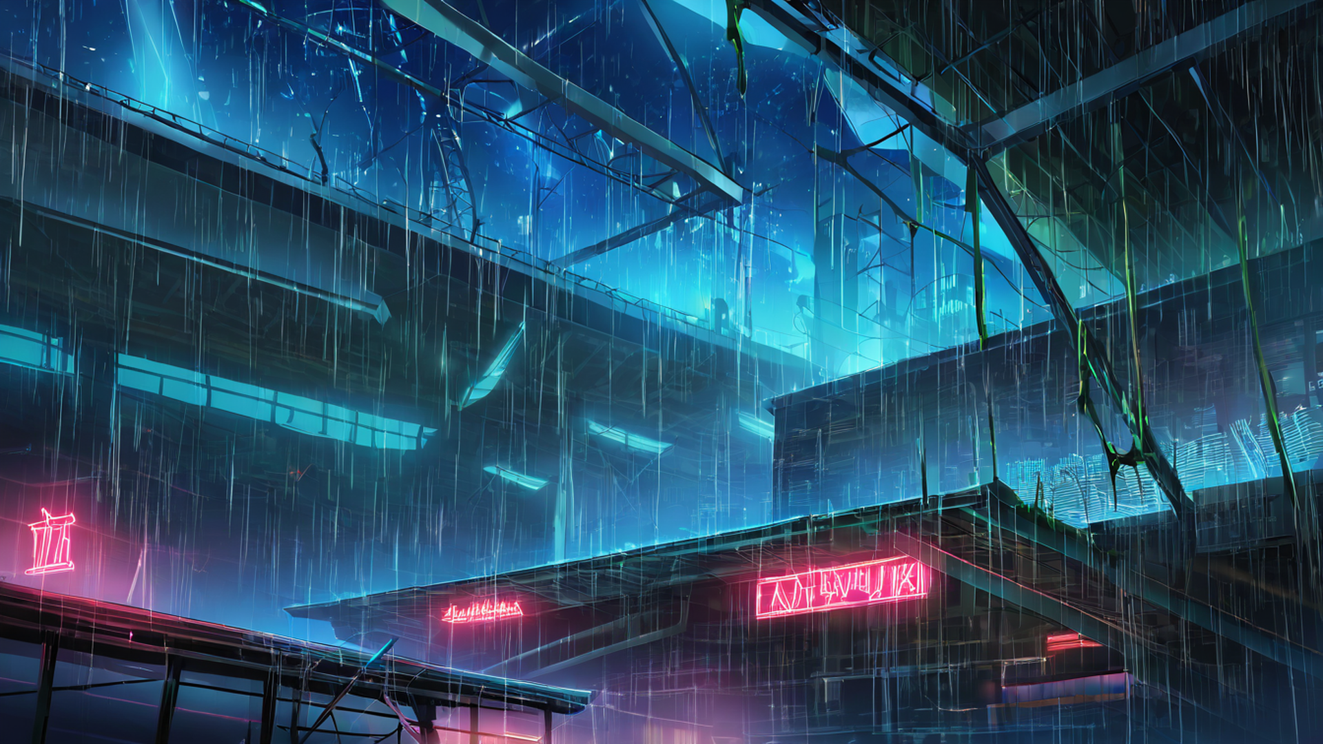 cyberpunk garden lofi wallpaper