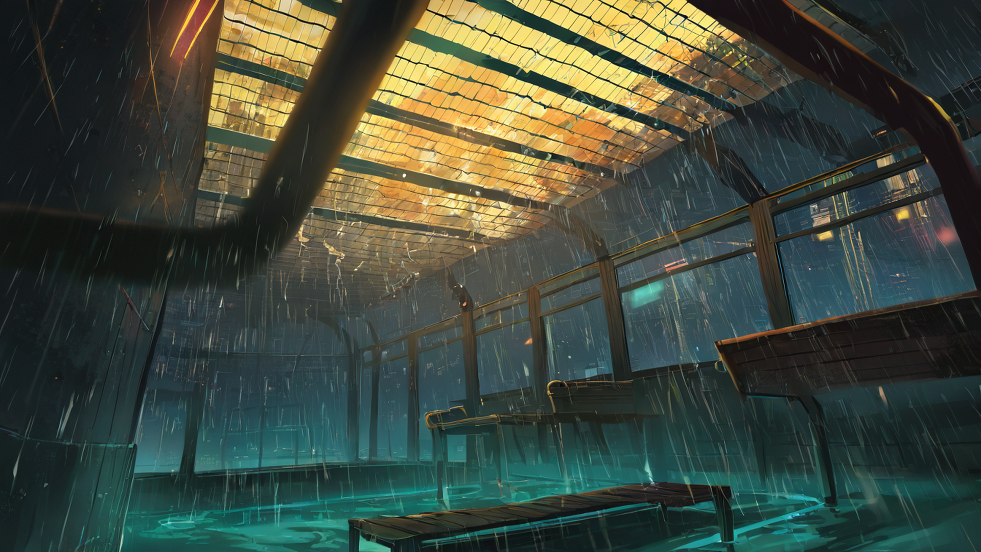 cyberpunk garden lofi wallpaper