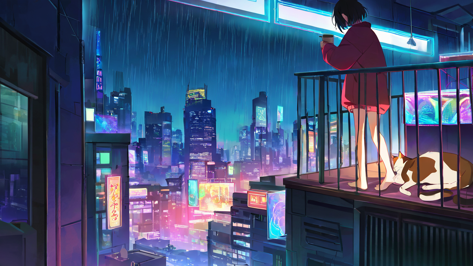 Cyberpunk Girl Balcony Cyberpunk Girl Balcony 0073922982 lofi anime wallpaper free download
