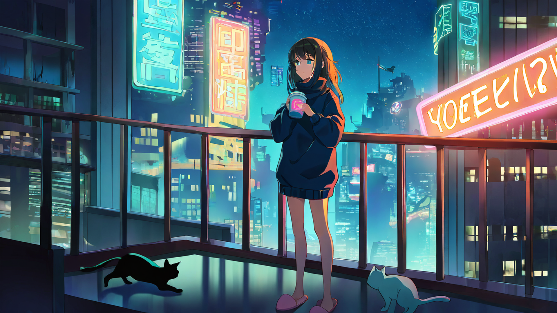 Cyberpunk Girl Balcony Cyberpunk Girl Balcony 0603016819 lofi anime wallpaper free download