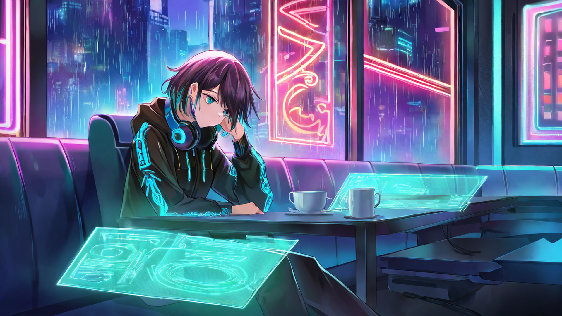 Cyberpunk Girl Neon Cafe Cyberpunk Girl Neon Cafe 0294908168 lofi anime wallpaper free download