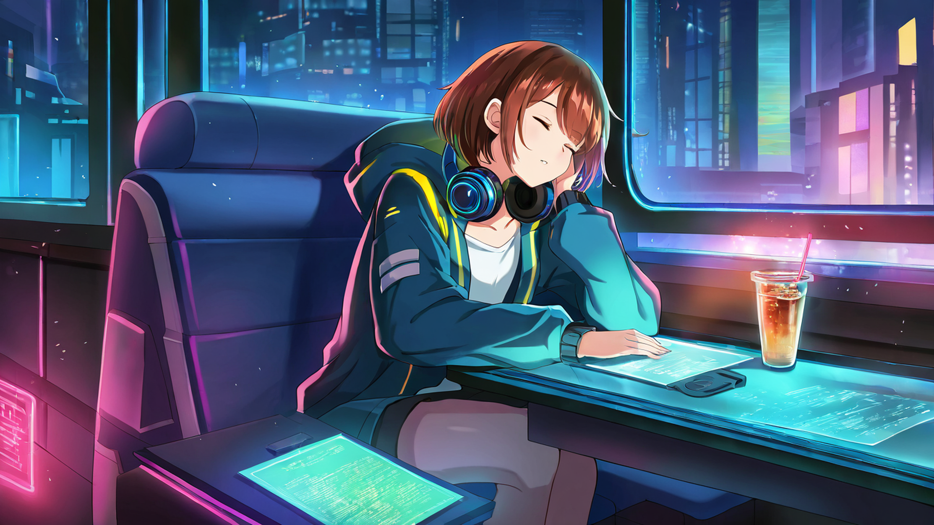 Cyberpunk Girl Neon Cafe Cyberpunk Girl Neon Cafe 0382541600 lofi anime wallpaper free download