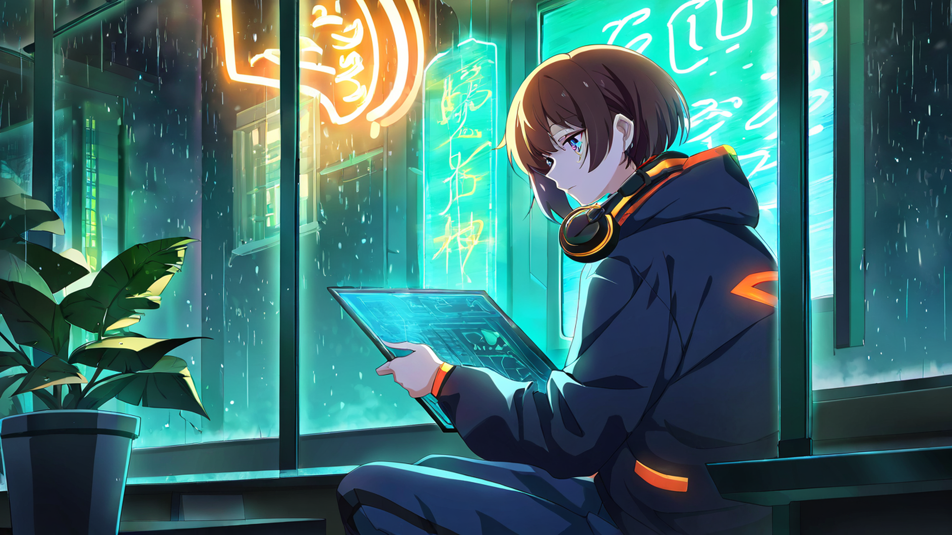 Cyberpunk Girl Neon Cafe Cyberpunk Girl Neon Cafe 0540830551 lofi anime wallpaper free download
