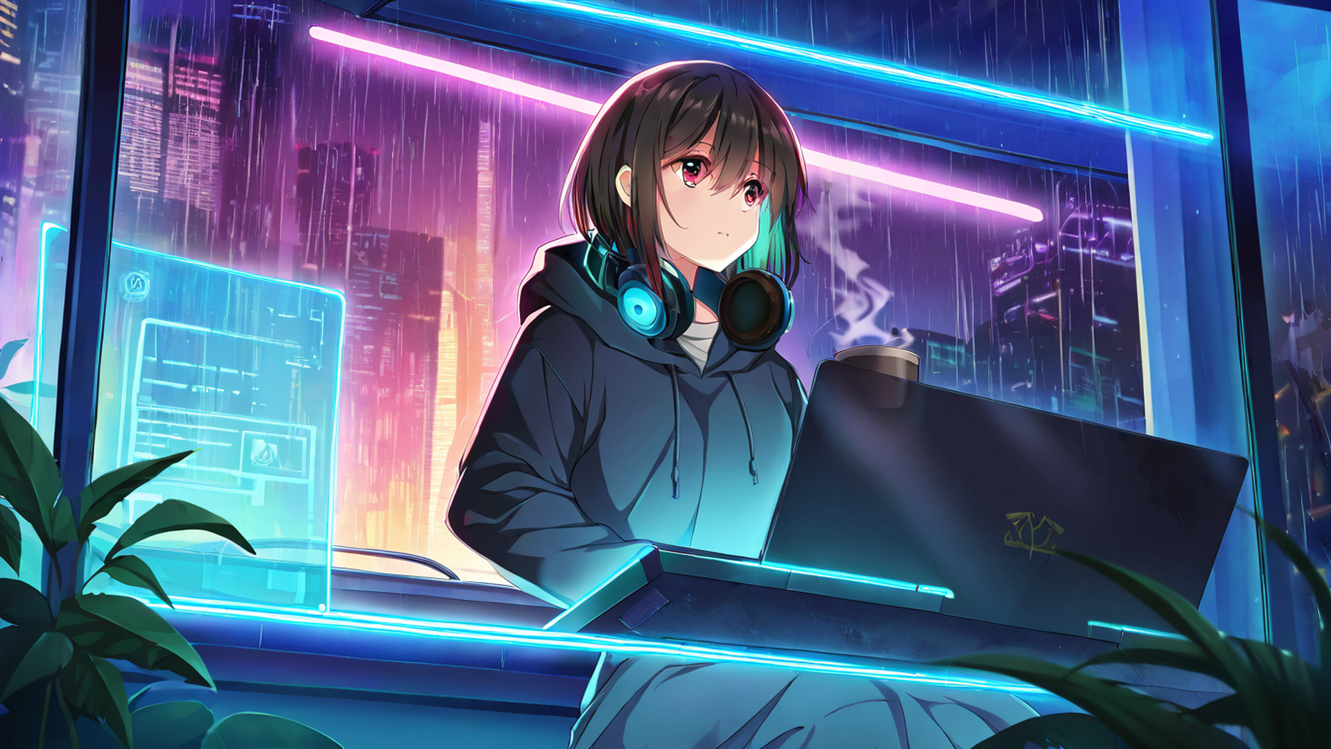 Cyberpunk Girl Neon Cafe Cyberpunk Girl Neon Cafe 1017700928 lofi anime wallpaper free download