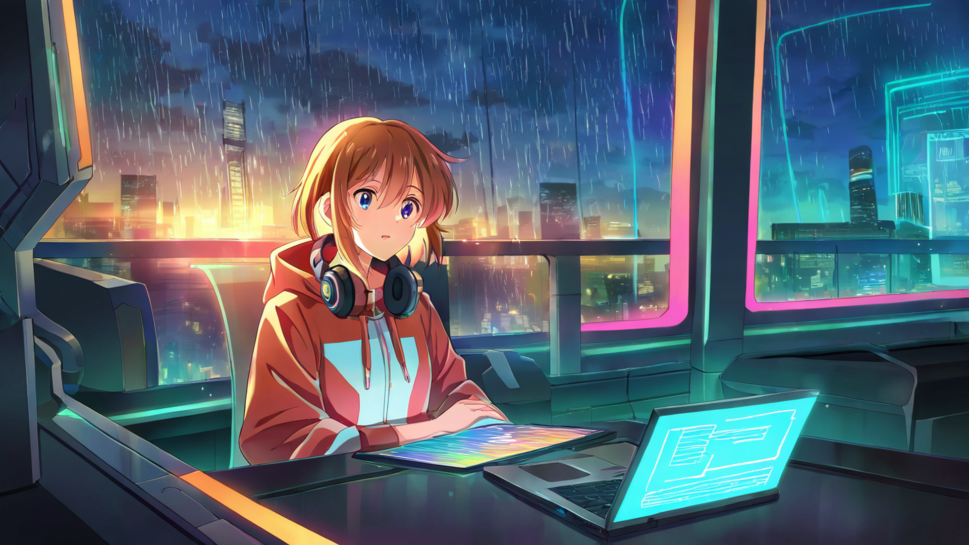 Cyberpunk Girl Neon Cafe Cyberpunk Girl Neon Cafe 1963685070 lofi anime wallpaper free download
