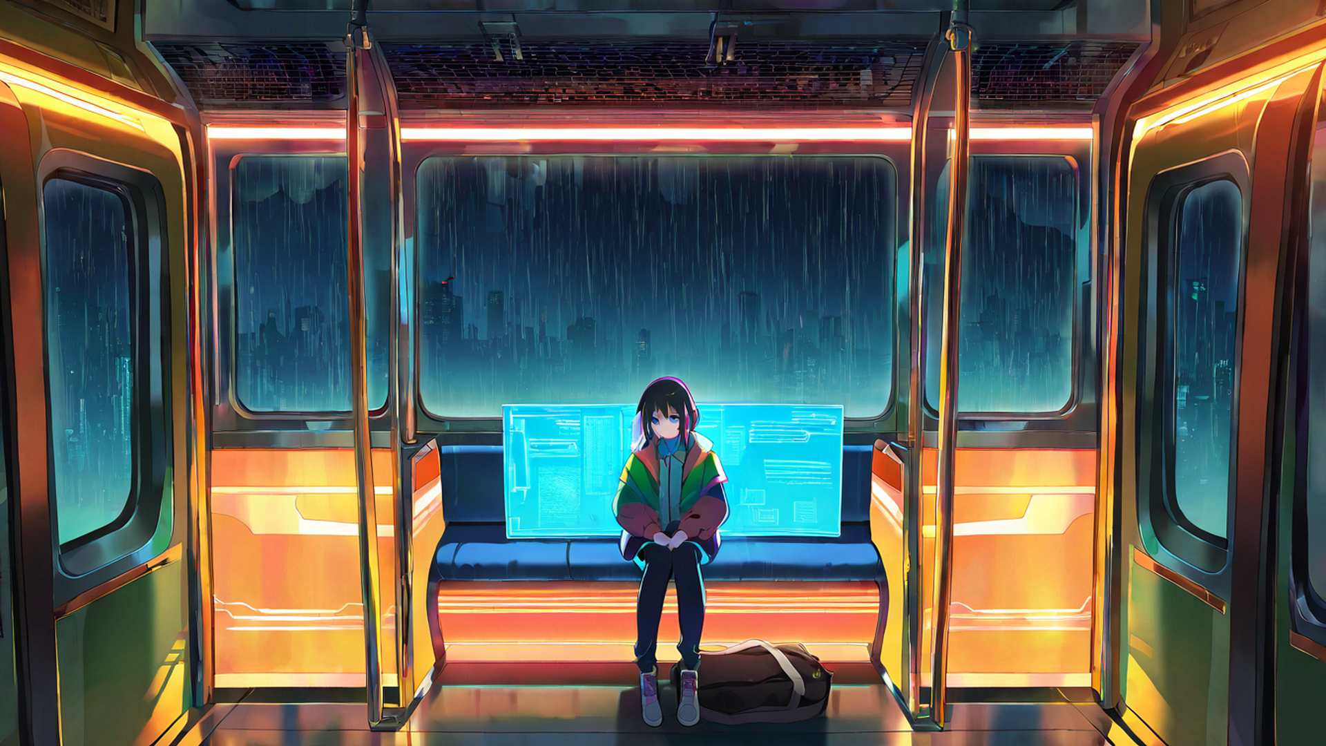 cyberpunk girl train lofi wallpaper
