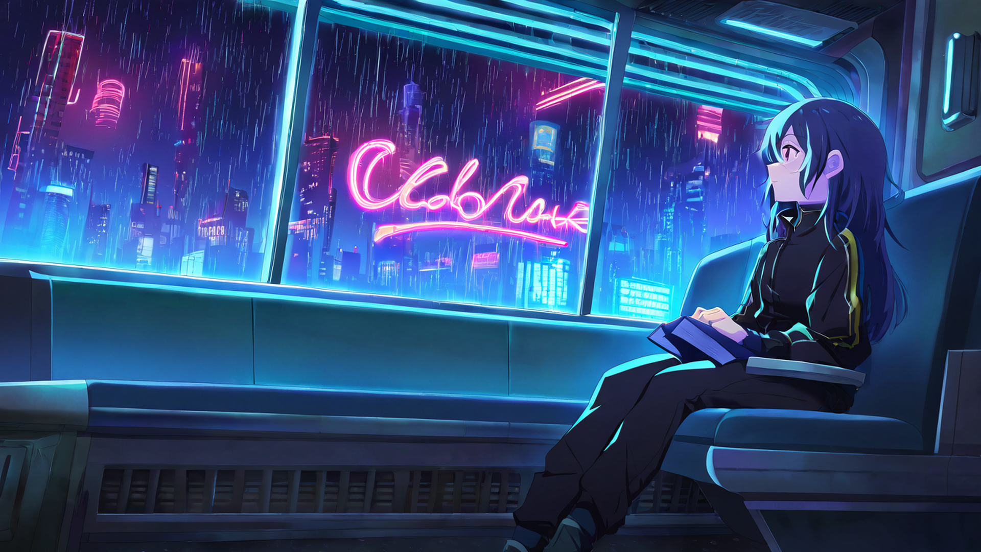 cyberpunk girl train lofi wallpaper