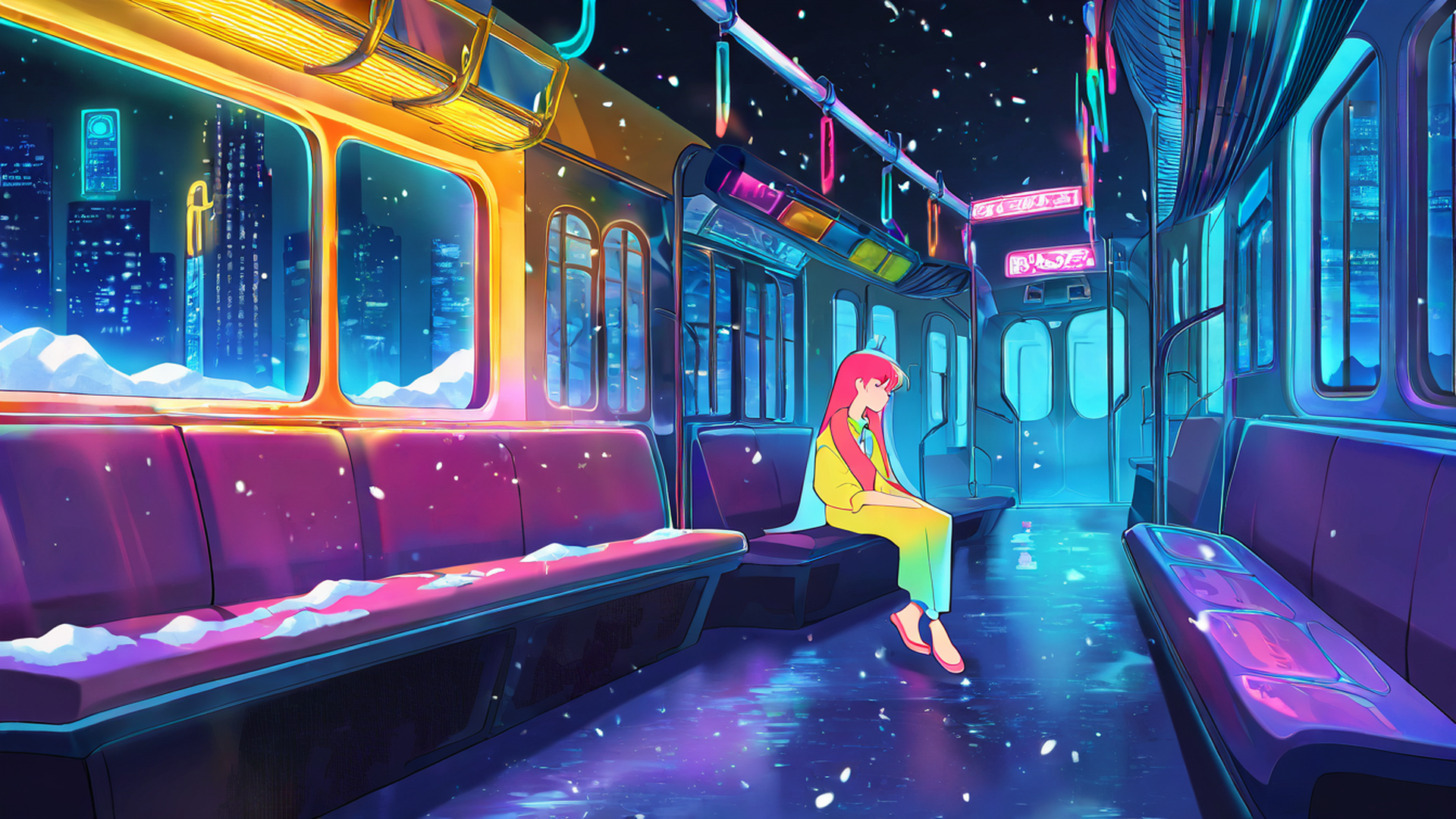 cyberpunk girl train lofi wallpaper