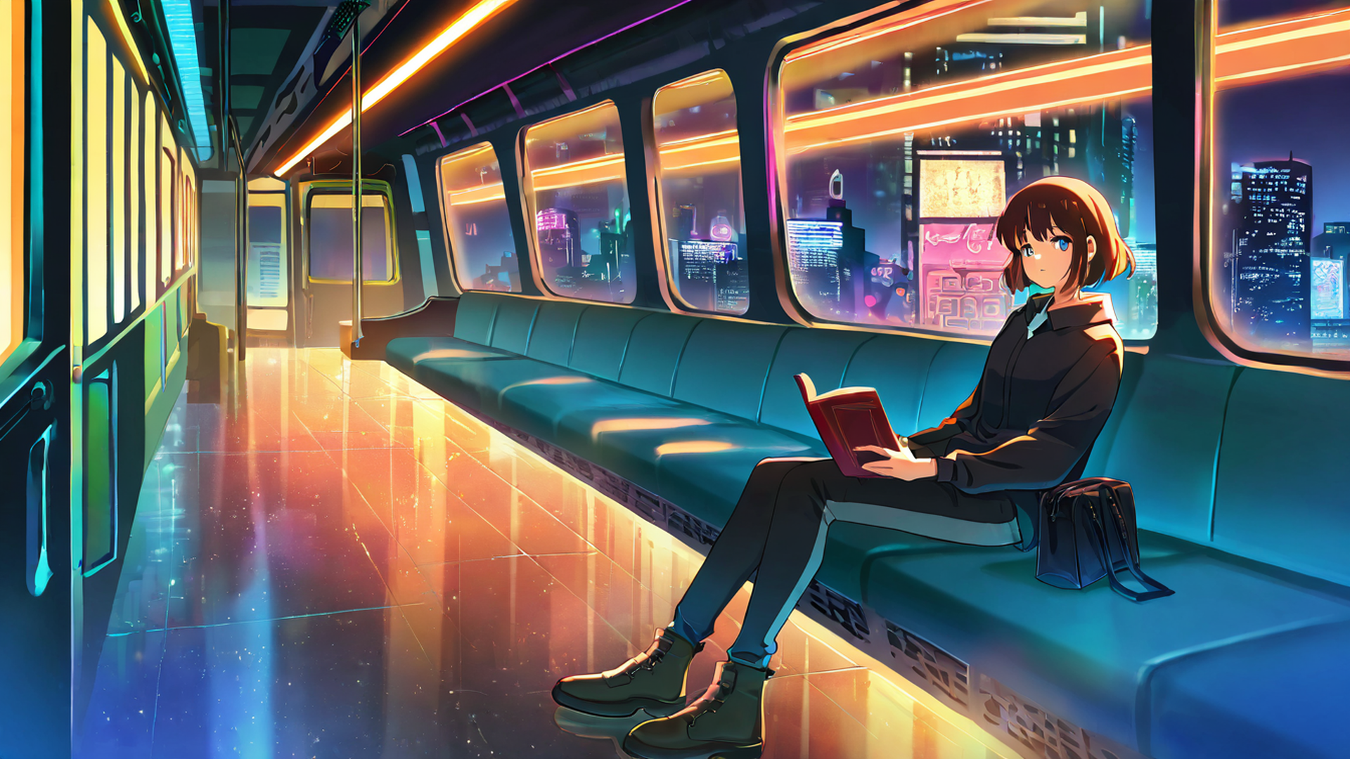 cyberpunk girl train lofi wallpaper