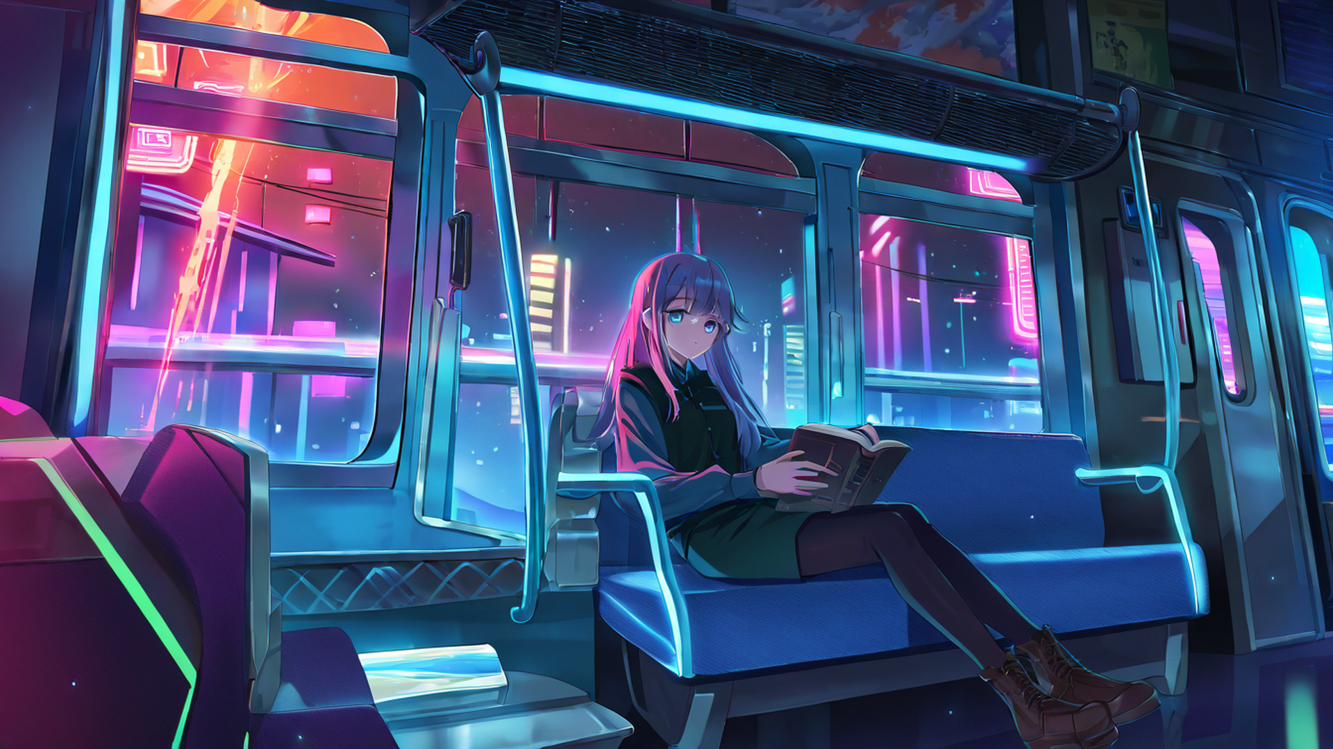 cyberpunk girl train lofi wallpaper