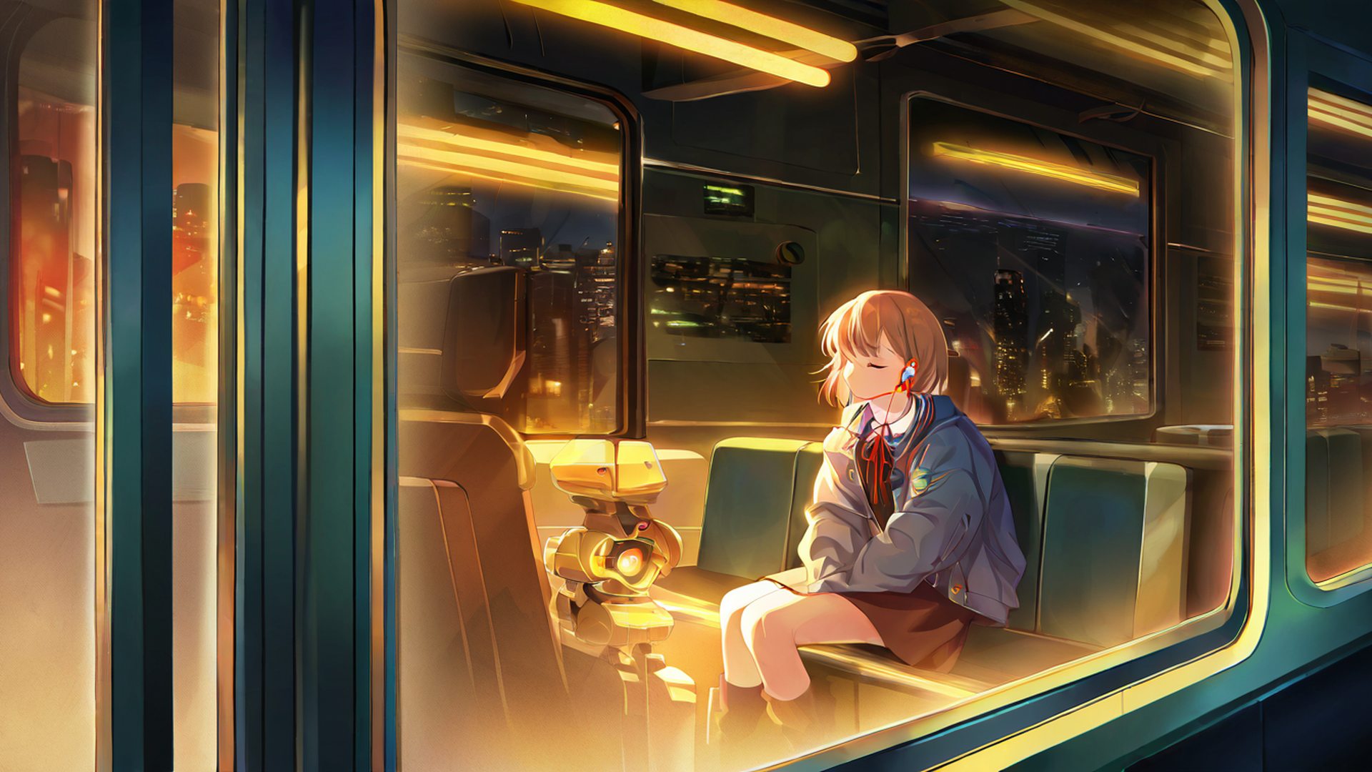 cyberpunk girl train lofi wallpaper