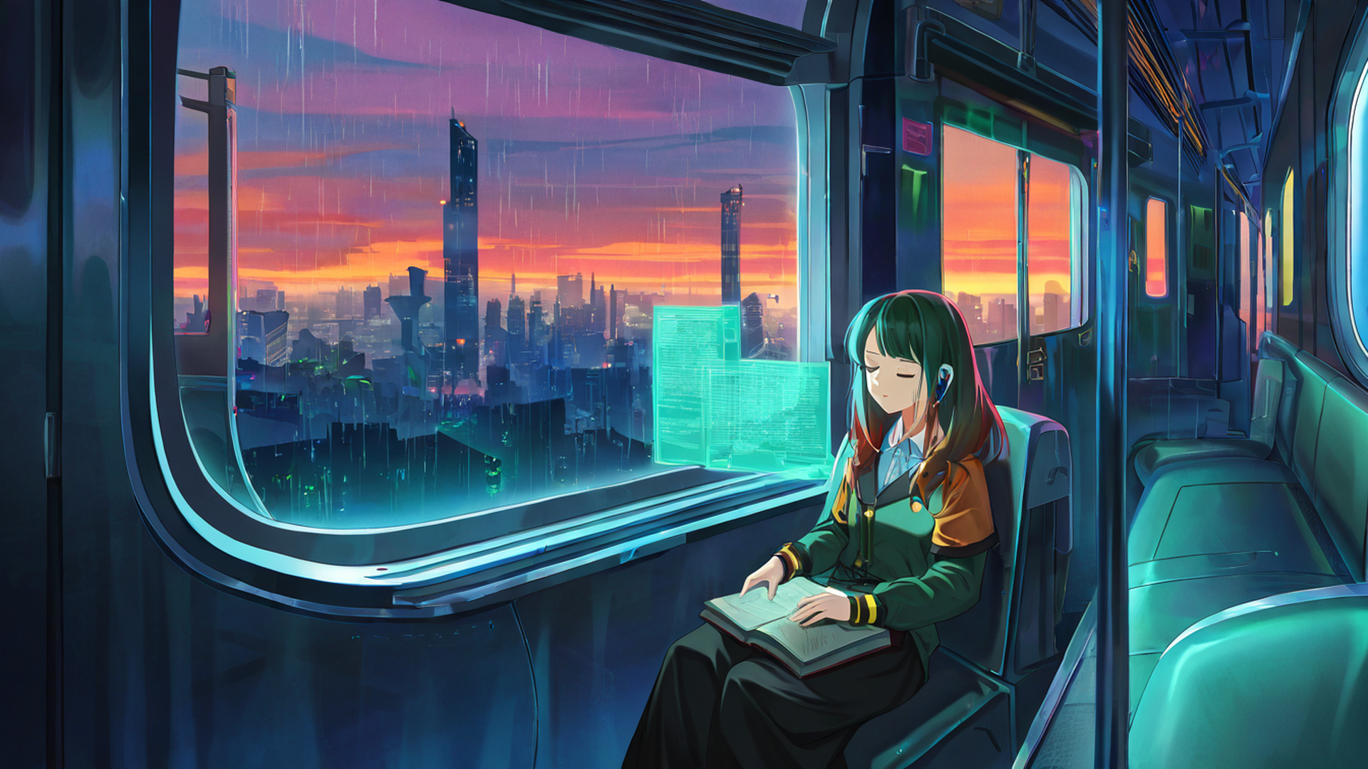 cyberpunk girl train lofi wallpaper