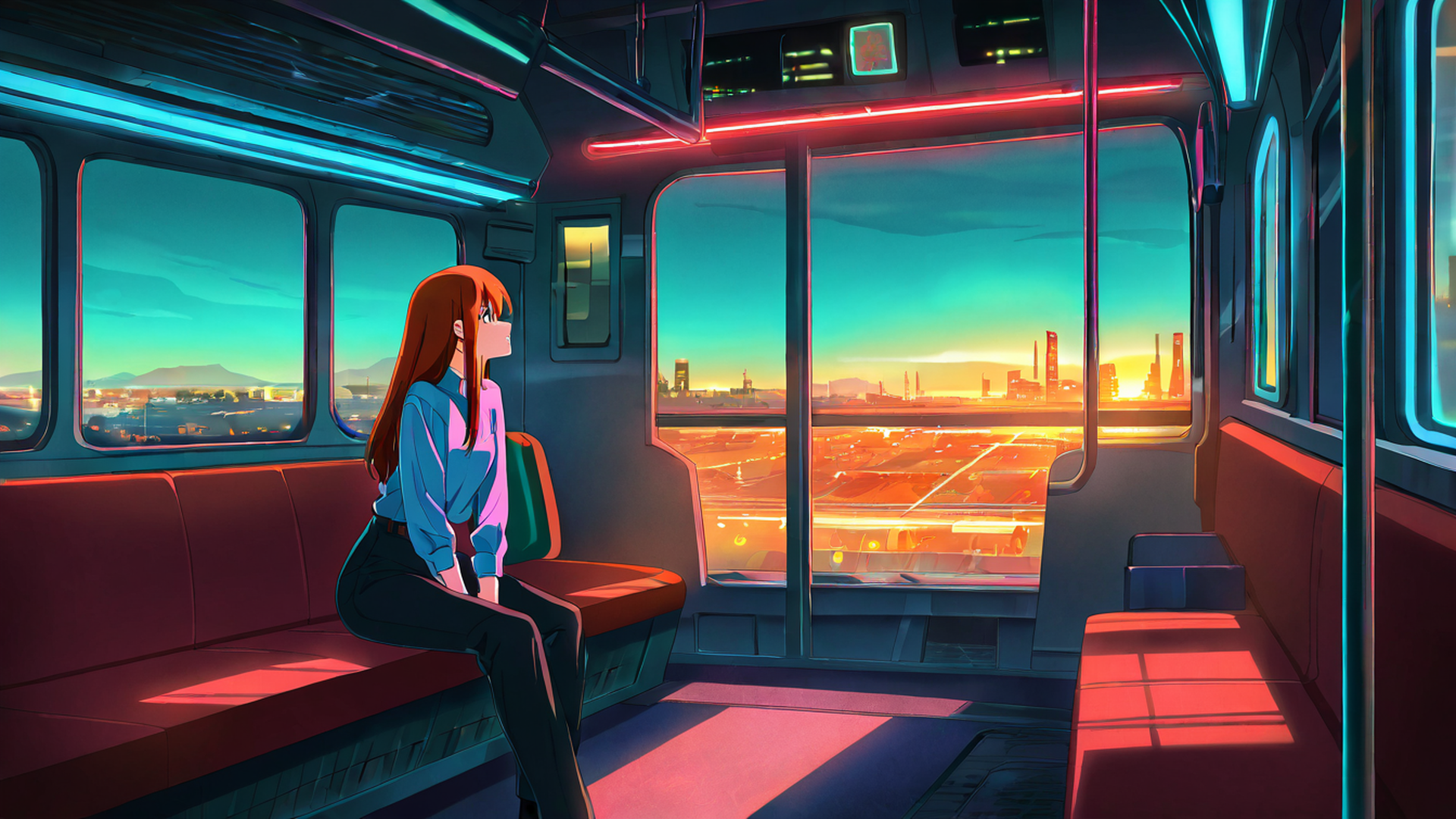 cyberpunk girl train lofi wallpaper