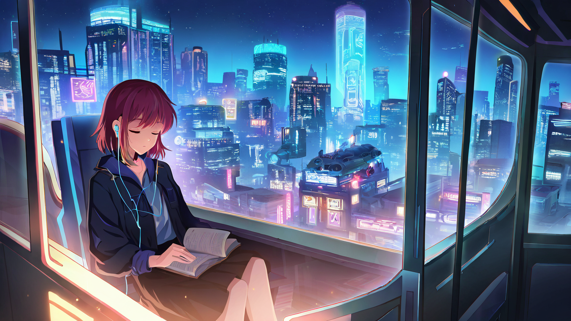 cyberpunk girl train lofi wallpaper