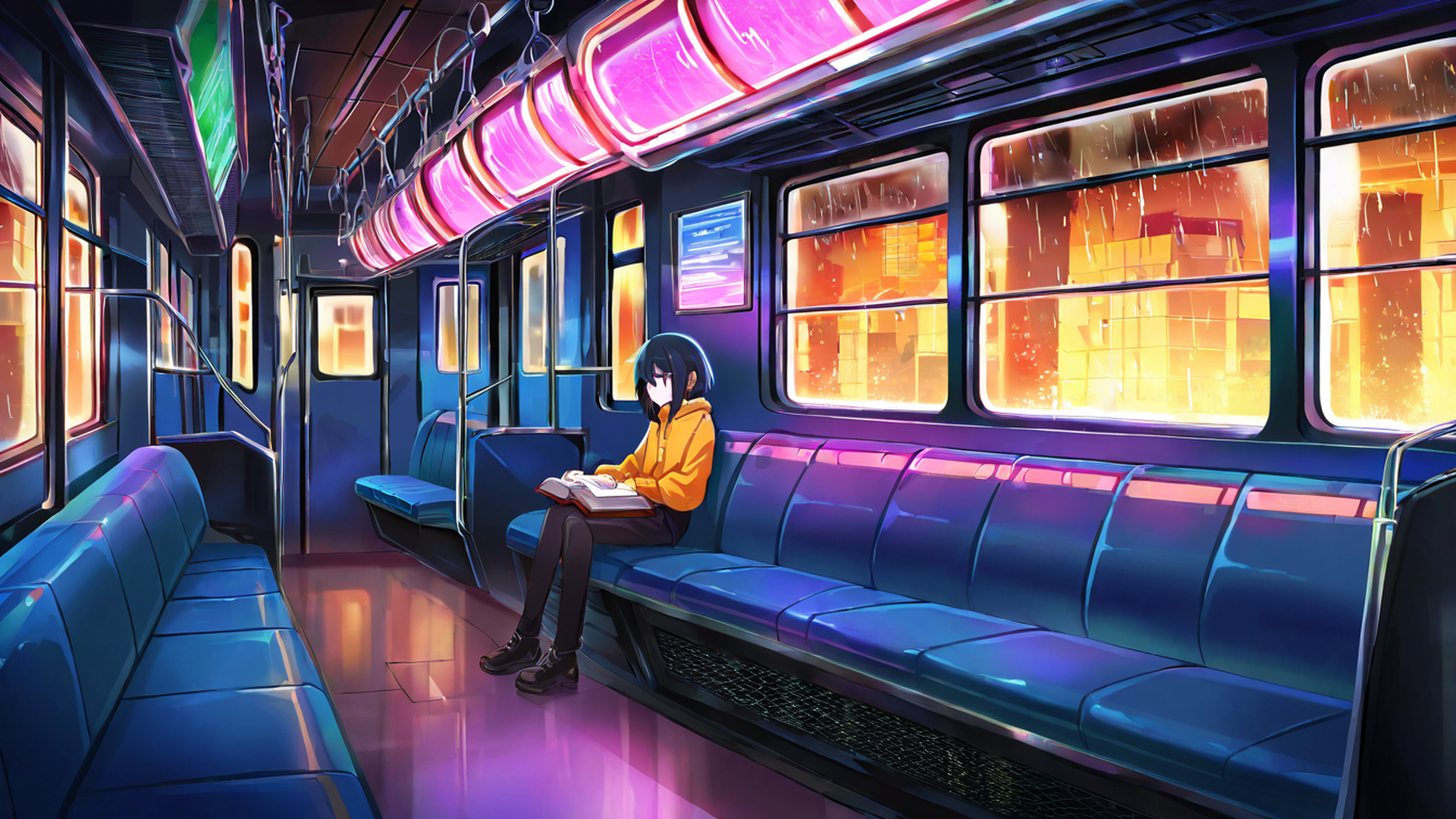 cyberpunk girl train lofi wallpaper