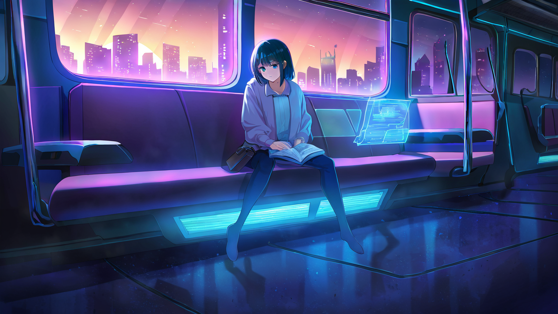 cyberpunk girl train lofi wallpaper