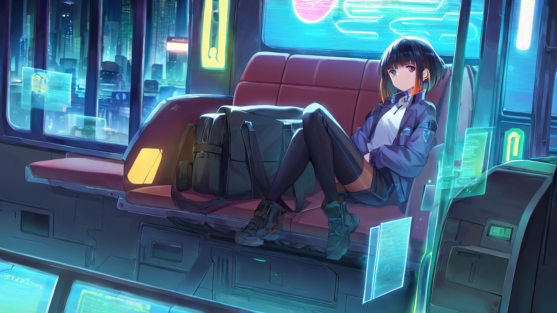 cyberpunk girl train lofi wallpaper