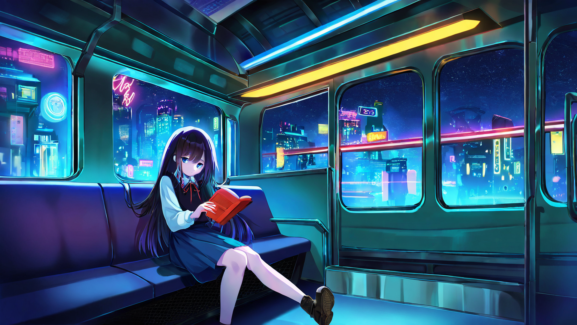 cyberpunk girl train lofi wallpaper