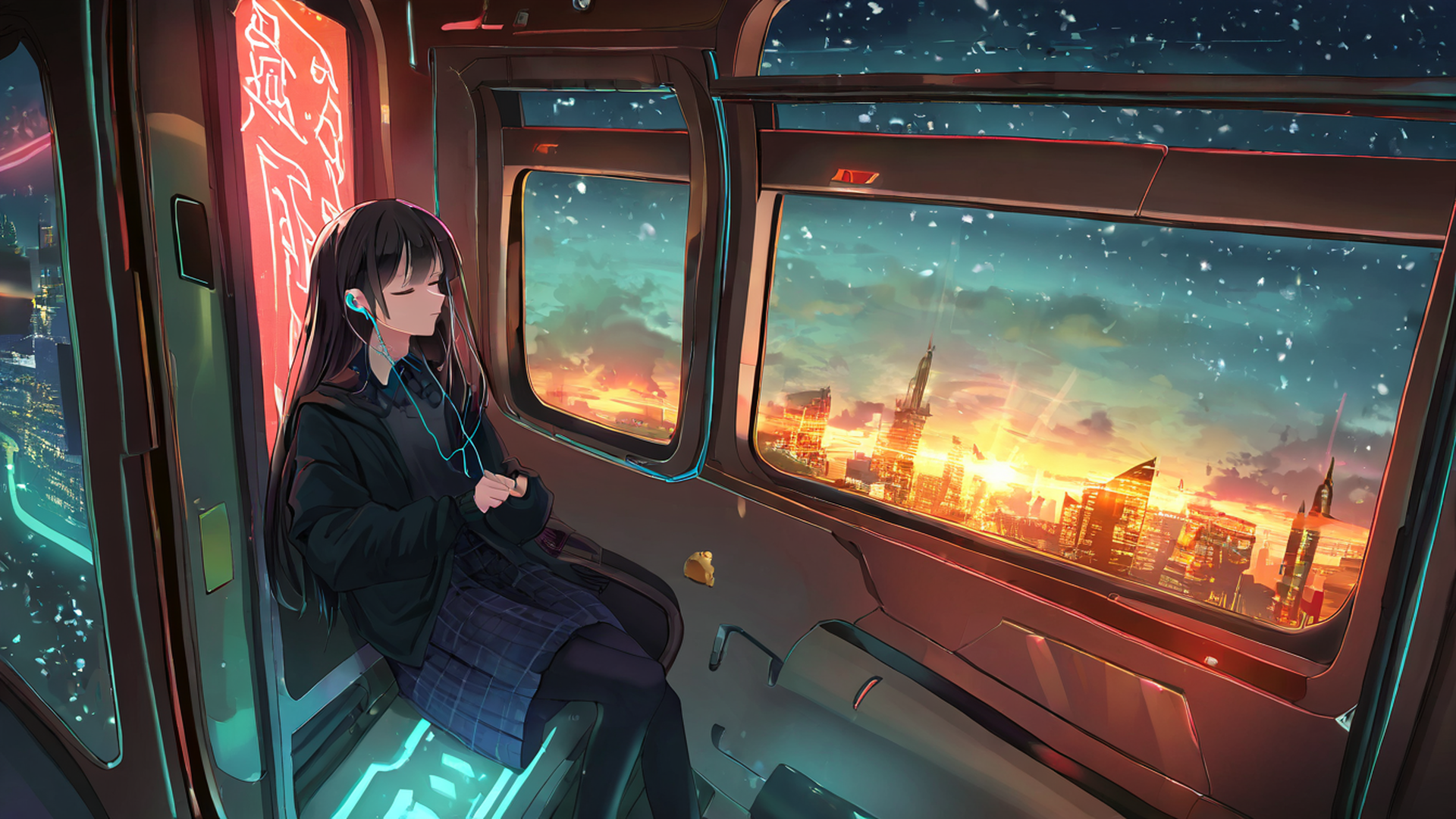 cyberpunk girl train lofi wallpaper