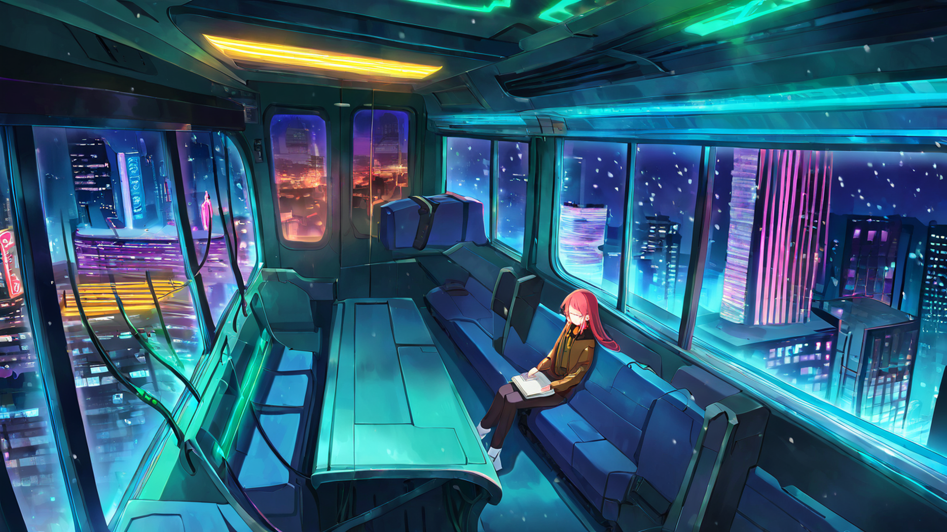 cyberpunk girl train lofi wallpaper