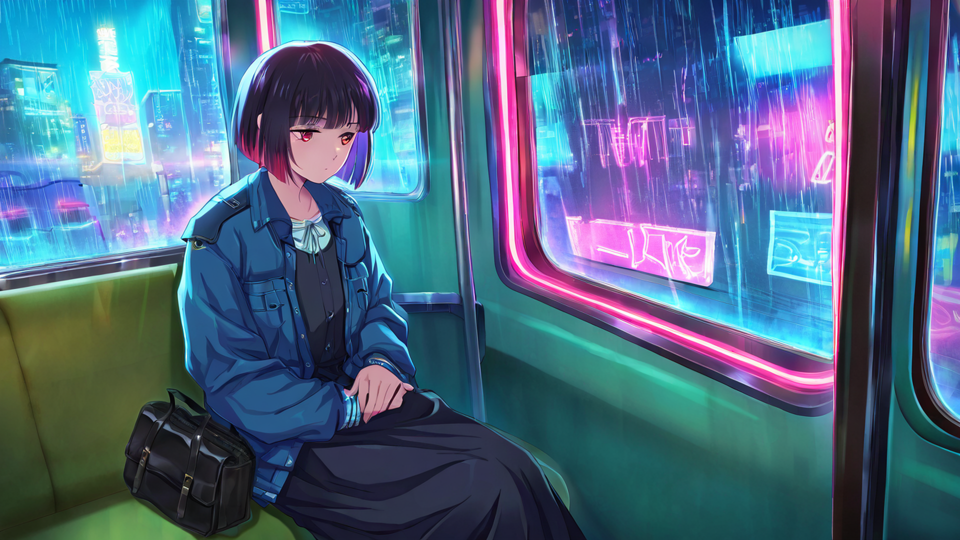 cyberpunk girl train lofi wallpaper