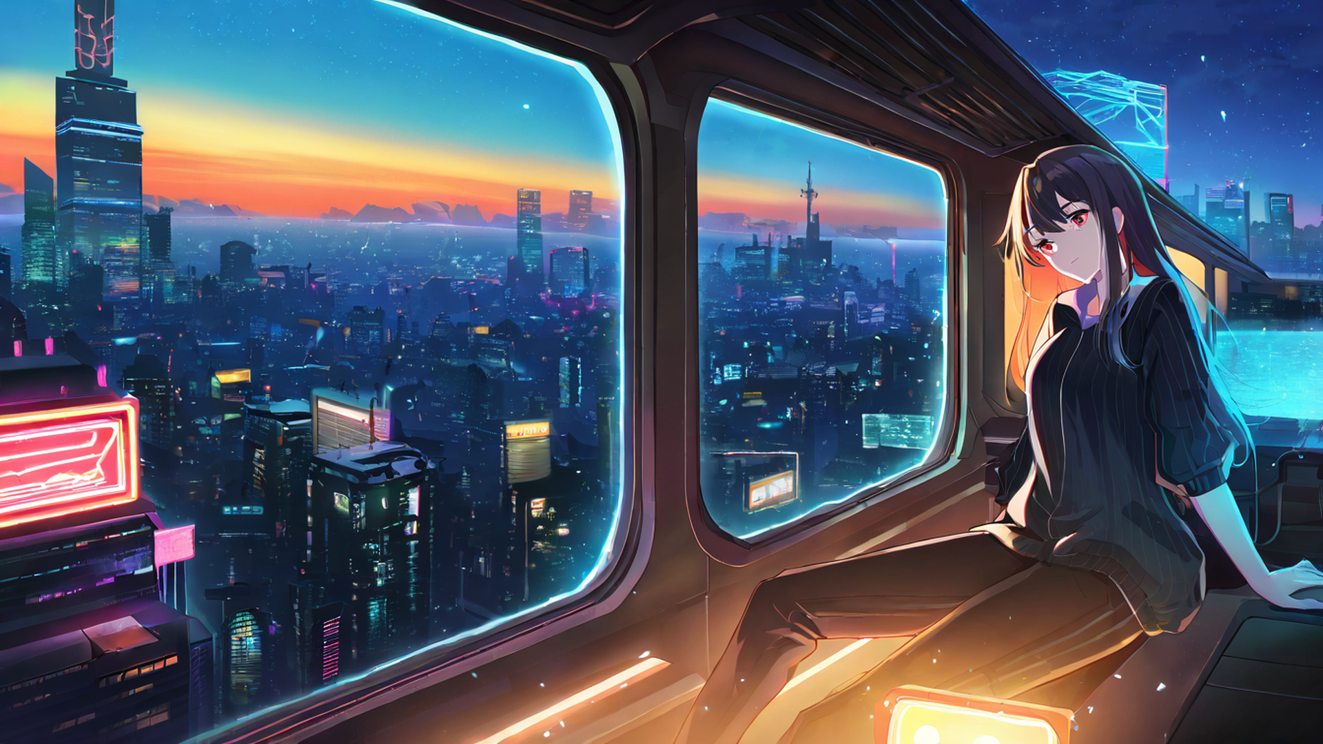 cyberpunk girl train lofi wallpaper