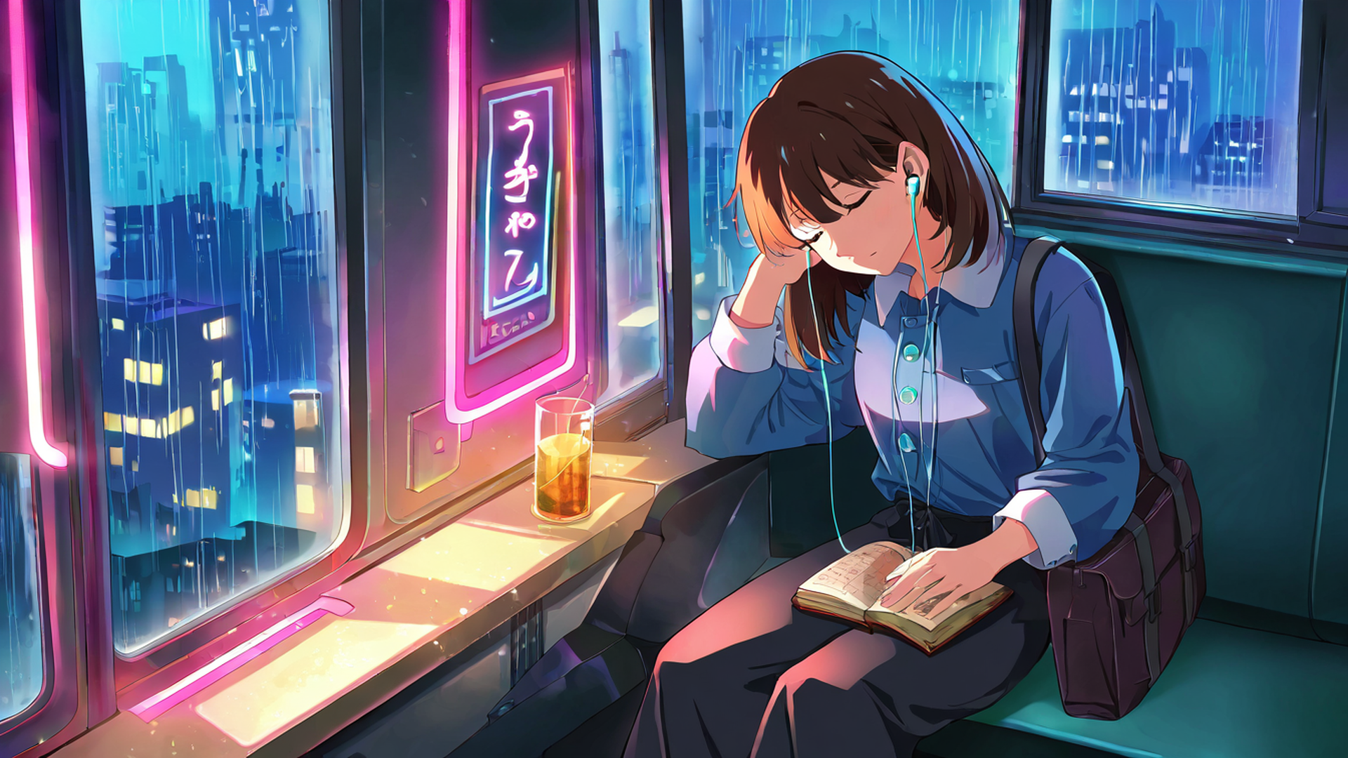 cyberpunk girl train lofi wallpaper