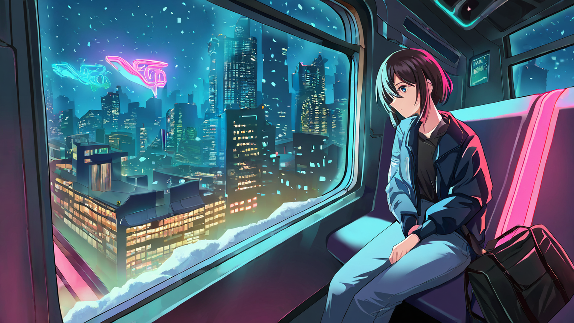 cyberpunk girl train lofi wallpaper